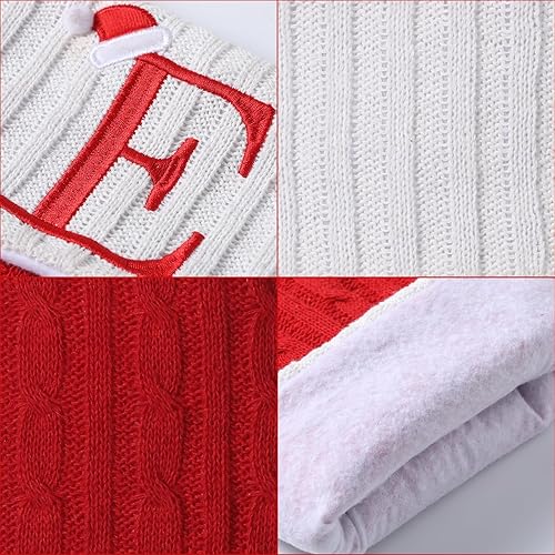 Miniatura 8 de Yehnois Medias de Navidad con monograma de punto rojo de 19.5 pulgadas, medias de Navidad con inicial personalizadas, decoración de fiesta de