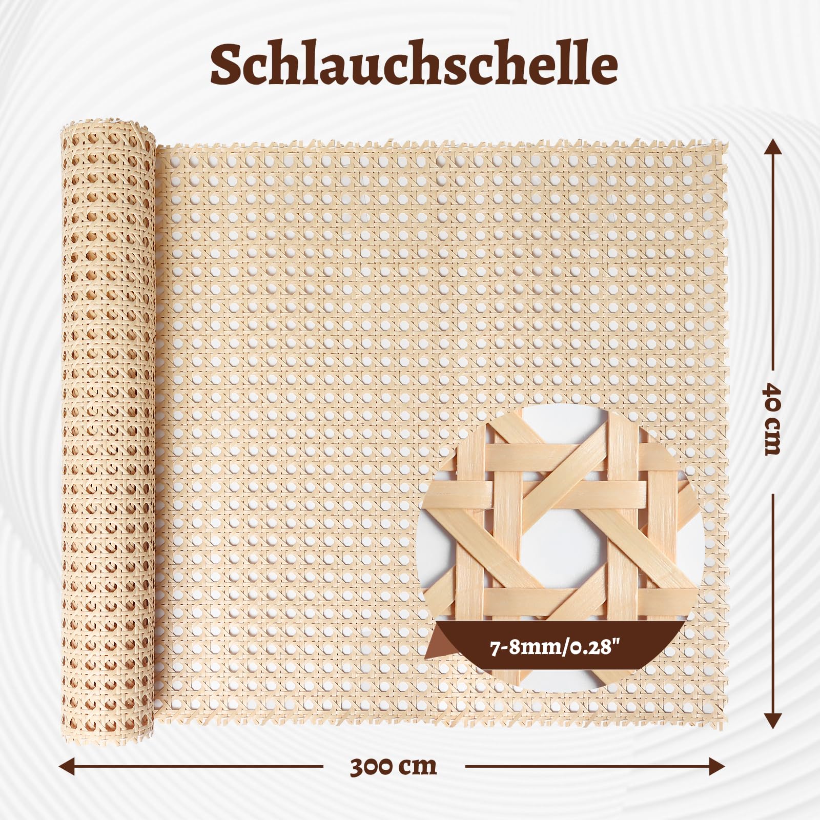 Tressage de Vienne - 40 x 300 cm - Sangle en rotin PE imperméable - Résistante à la moisissure - Décoration de meubles en rotin faite à la main - Pour le bricolage, le bricolage