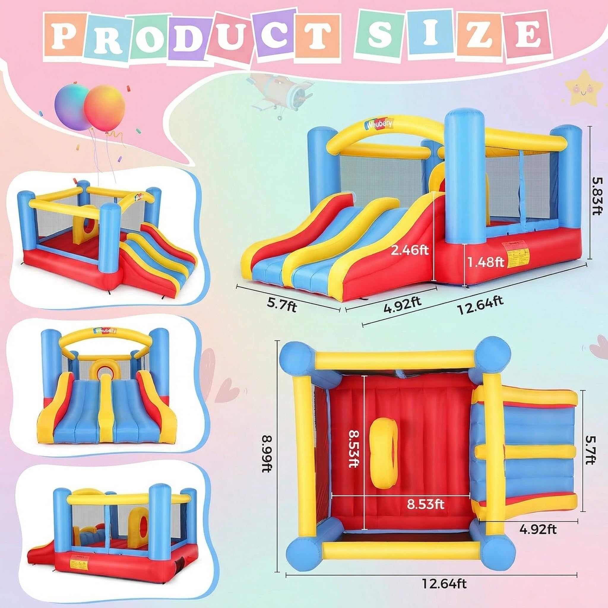 Castello gonfiabile per bambini da 3 a 6 e 8 a 12 grandi, 384 x 274 cm, con ventilatore, doppio scivolo, per interni ed esterni, per feste
