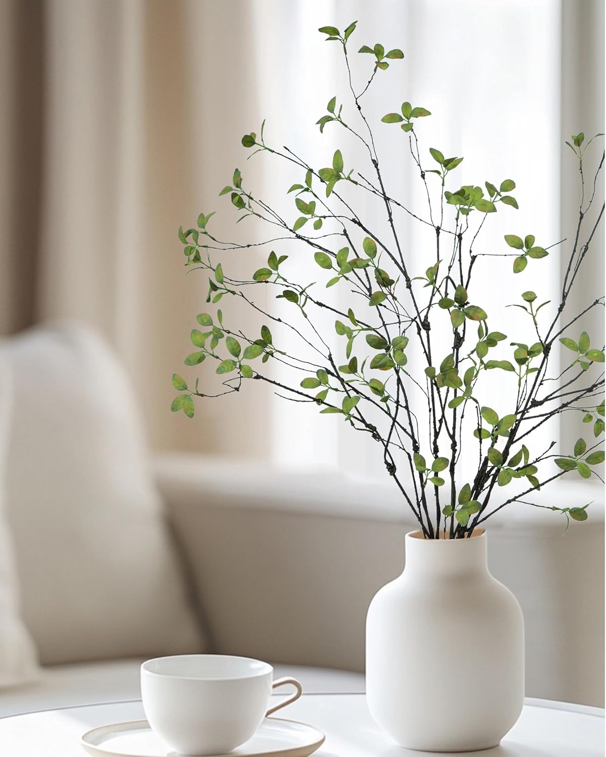 DuHouse 34" 5Pcs Artificial Ficus Branches Fake Greenery Stems Faux Eucalyptus Stems for Home Office Table Centerpieces Garden Vase Filler Decoration(Green) - Image 4