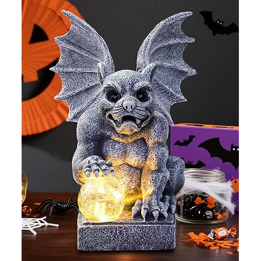 Gargoyle Statue for Garden Decor: Gothic Outdoor Dragon Figurines Sculpture with Ball for Lawn Patio Yard Balcony - Best Gifts for Mom Grandma Women