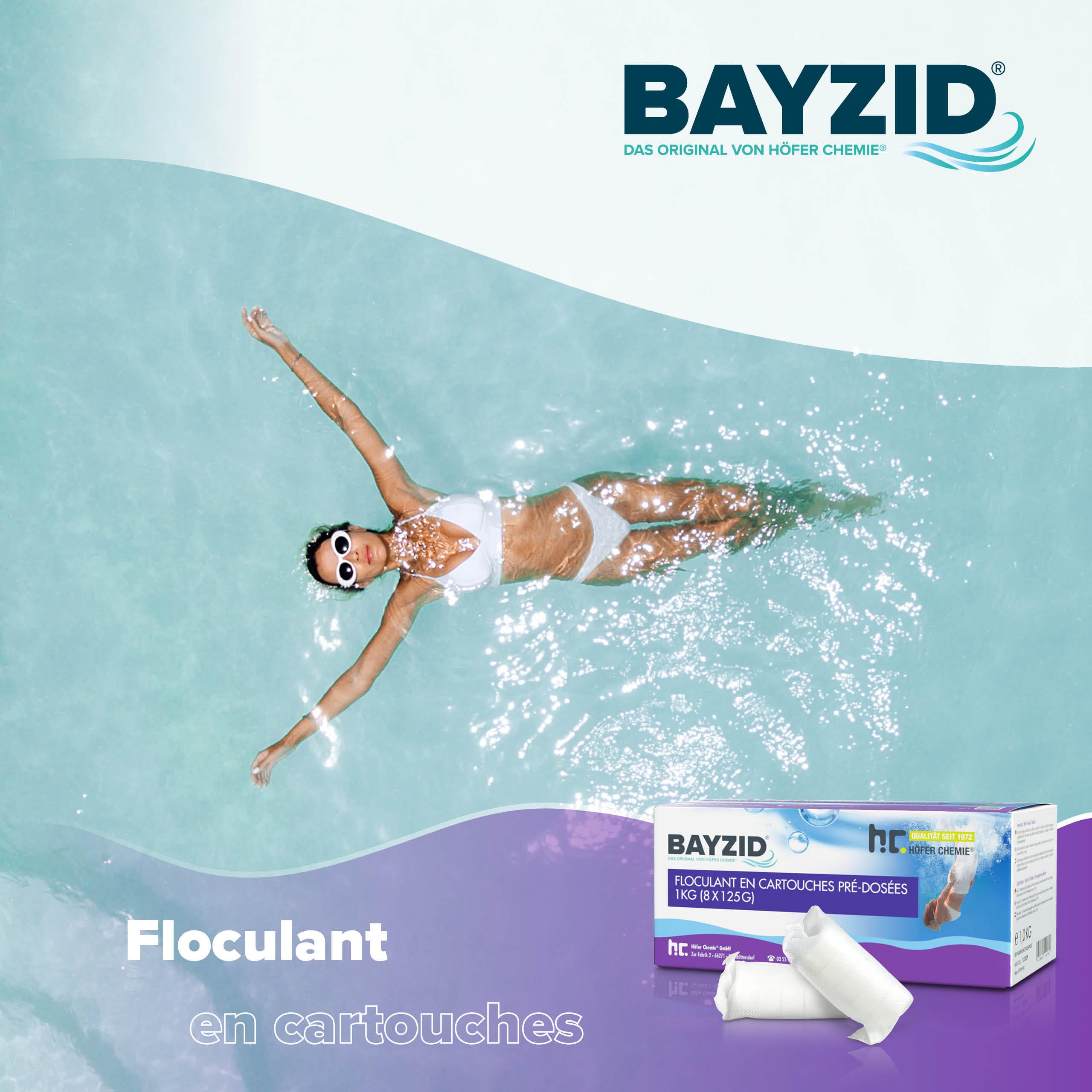 Höfer Chemie 4 x 1 kg BAYZID® Cartouches de Floculant Piscine Pré-dosées (8 x 125 g) - Élimination Rapide des Impuretés pour Piscines avec Filtres à Sable, Facile à Utiliser