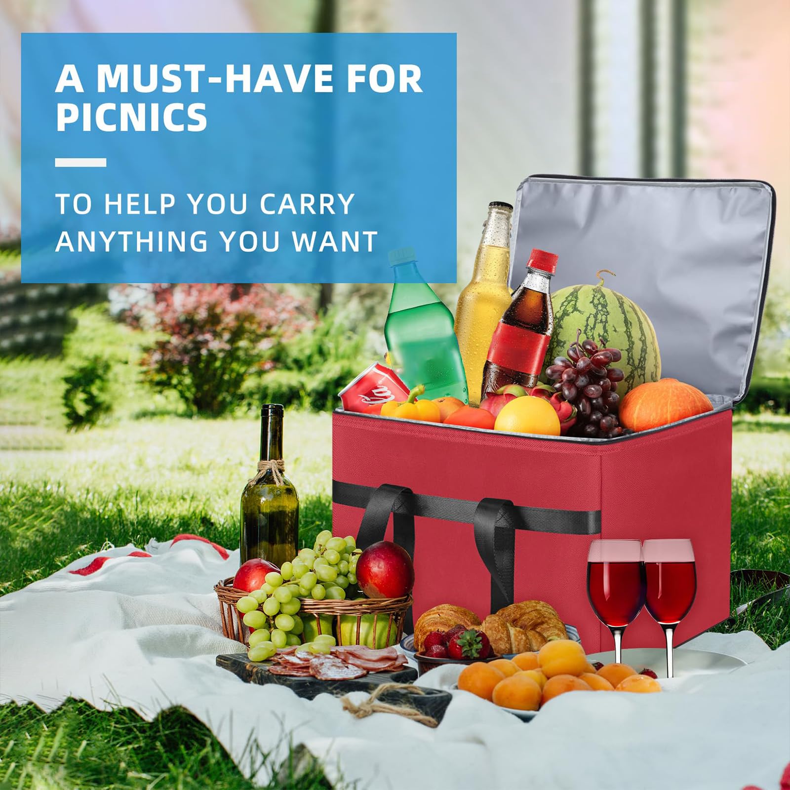 Borsa Frigo Pieghevole Grande 38 Litri Termica Isolata, Contiene 20 kg, per Spesa Picnic Viaggi