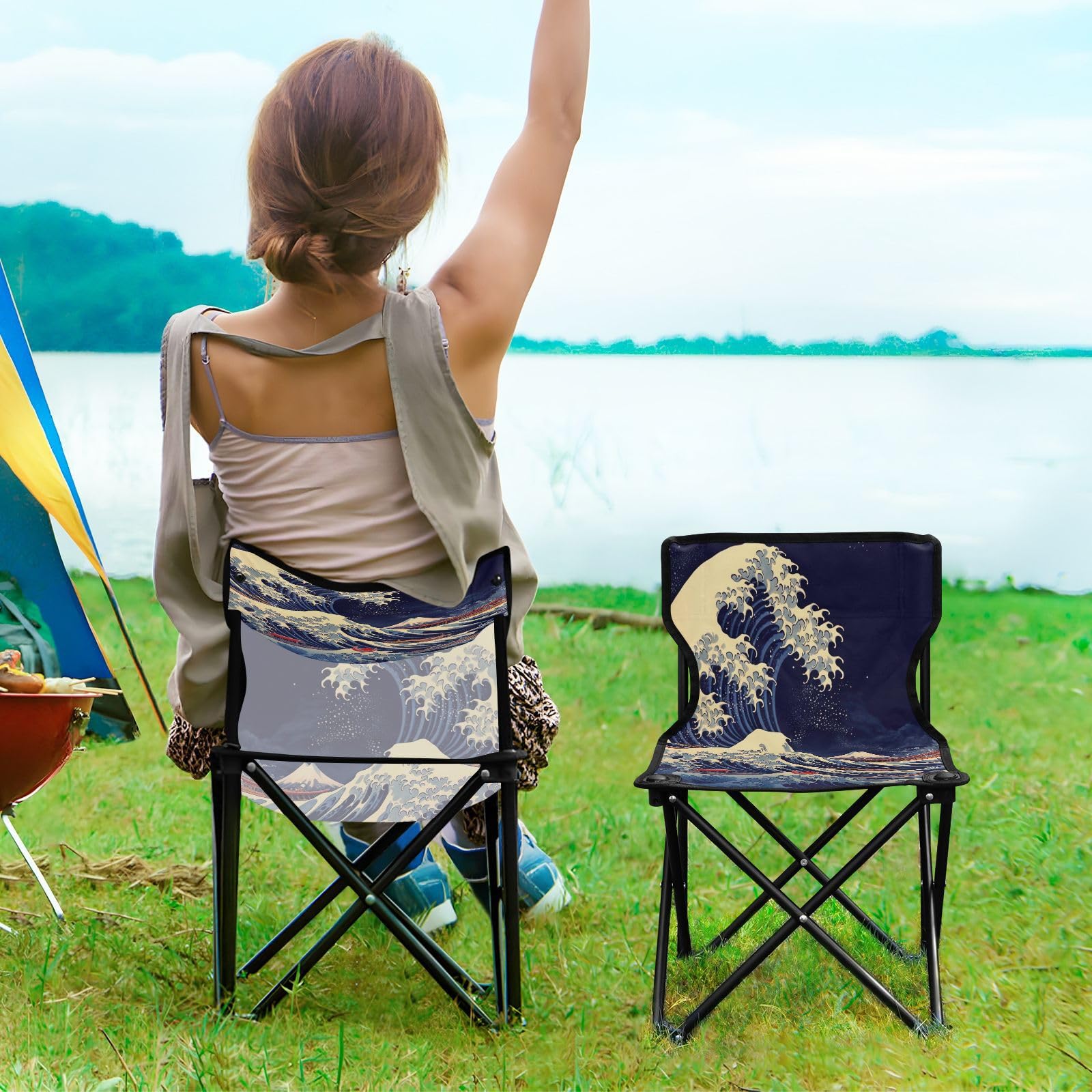 Amazon.com: Jihqo Japanese Sea Wave Camping Chair Lightweight