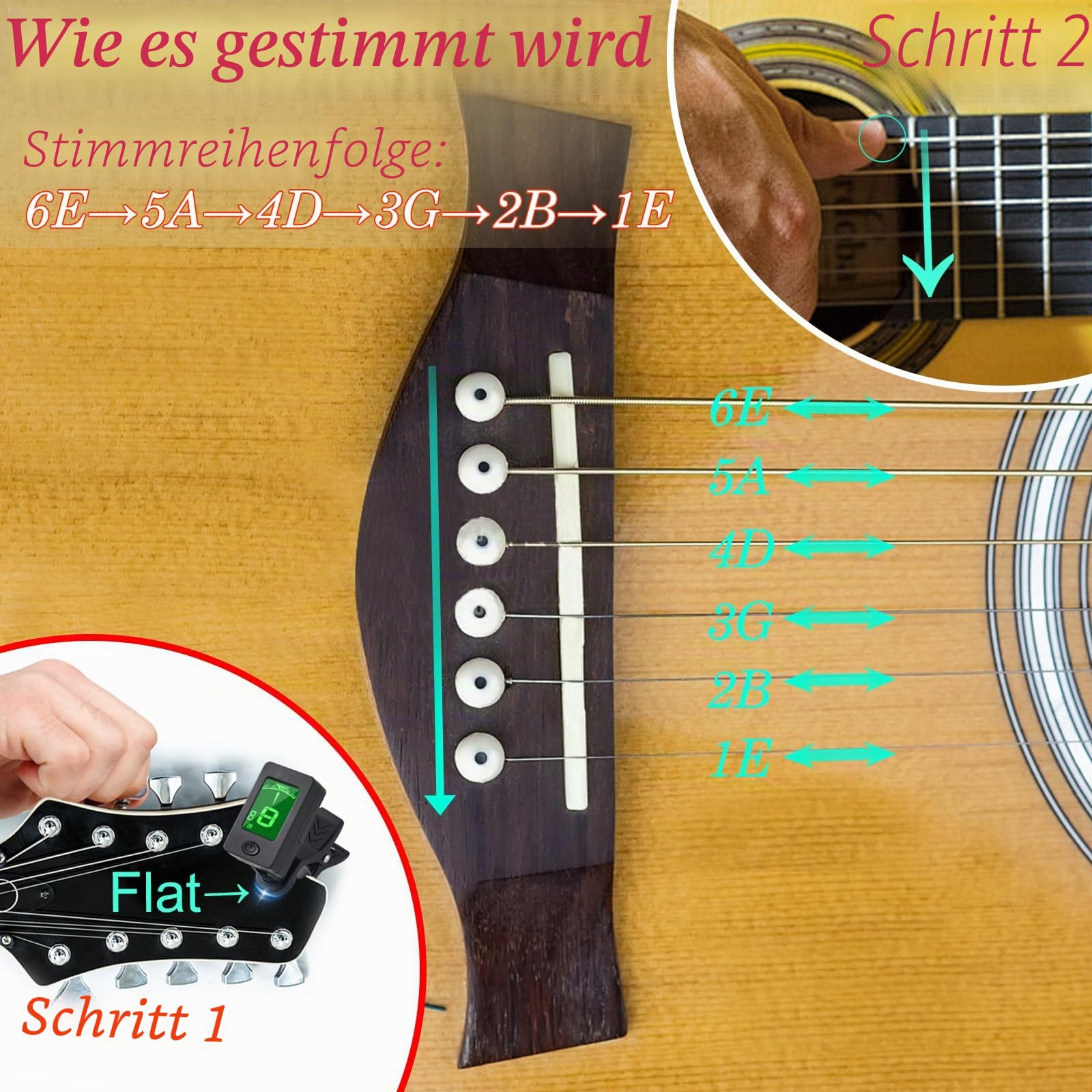 Gitarre Capo, Plektrum, Zubehör mit Stimmgerät, Kapodaster, Tuner Clip für Gitarre, Bass, Violine, Ukulele Chromatisch