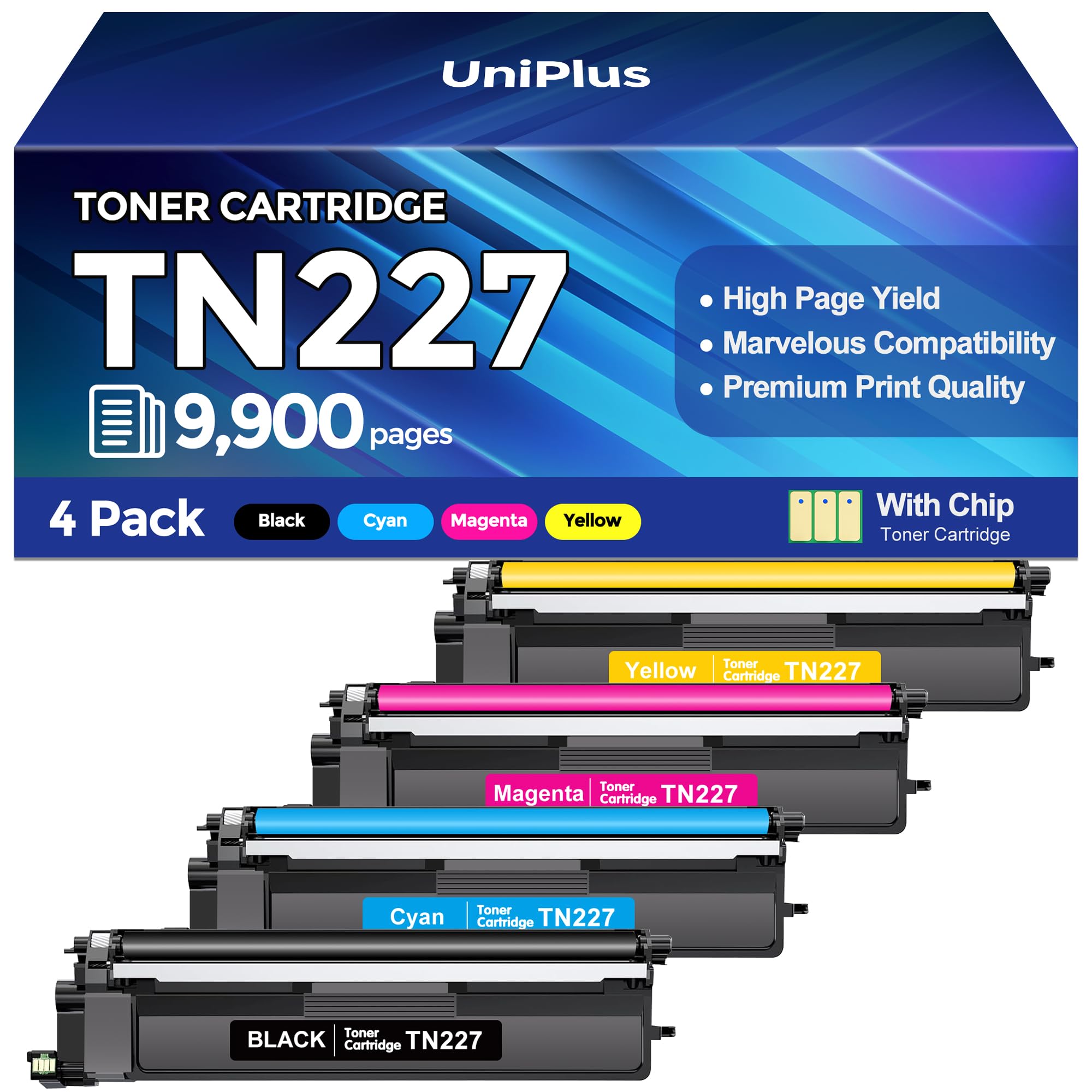 Photo 1 of TN227 Toner Cartridges 4 Pack (9900 Pages) Compatible with HL-L3270CDW MFC-L3770CDW for Brother TN227 TN223 Toner Work with HL-L3270CDW L3210CW L3230CDW L3230CDN L3290CDW MFC-L3710CW L3750CDW Printer