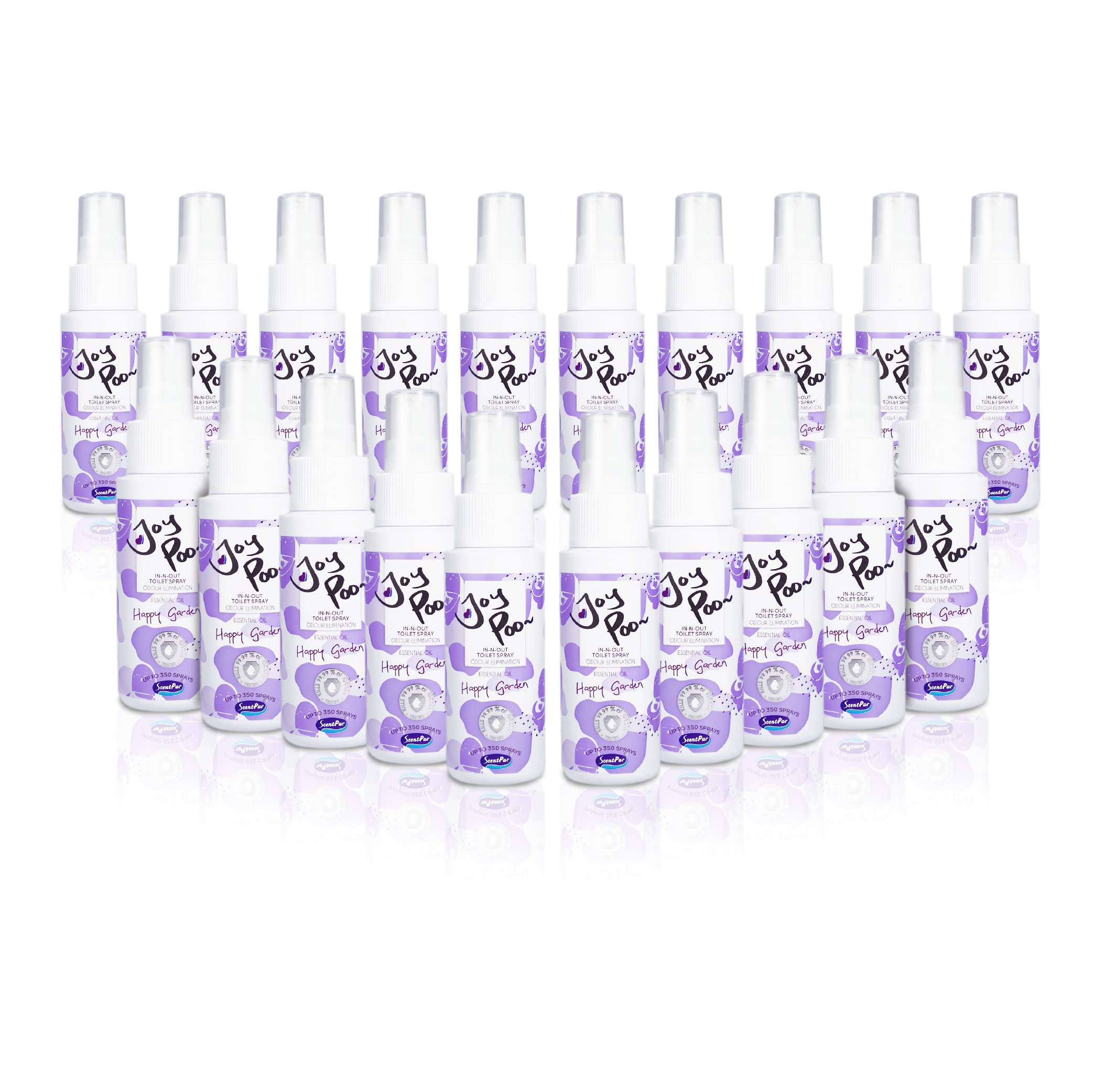 20x JoyPoo Natural Essential Oil Toilet Spray (Happy Garden) 2oz. – Keep/Trap Nasty Smells in Bathro