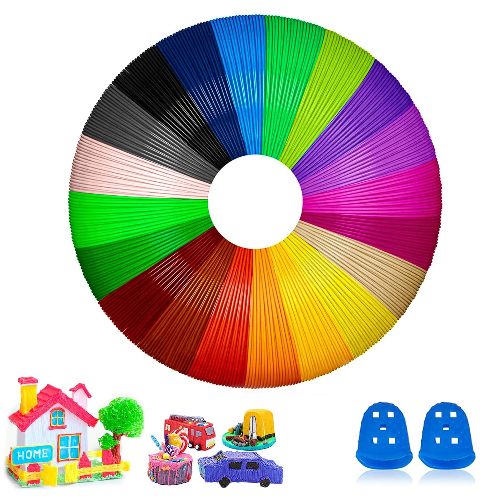 Filamento 3D PCL de 1,75 mm, 20 colores, filamento de impresión 3D de 1,75 mm, colores de bolígrafo 3D, total de 100 m, recargas de filamento PCL para impresora 3D lápiz de impresión bajo con 2