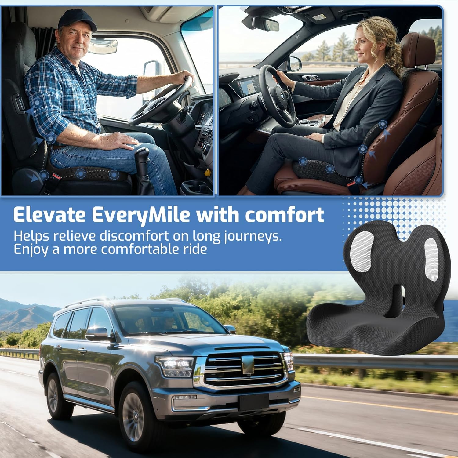 Seat Cushion,Memory Foam Chair Cushion for Office and Car,Ergonomic Coccyx Seat Cushion for Tailbone,Sciatic Nerve,Back Pressure Relief,Lumbar Support Pilow for Office,Car,Truck,Desk Chair