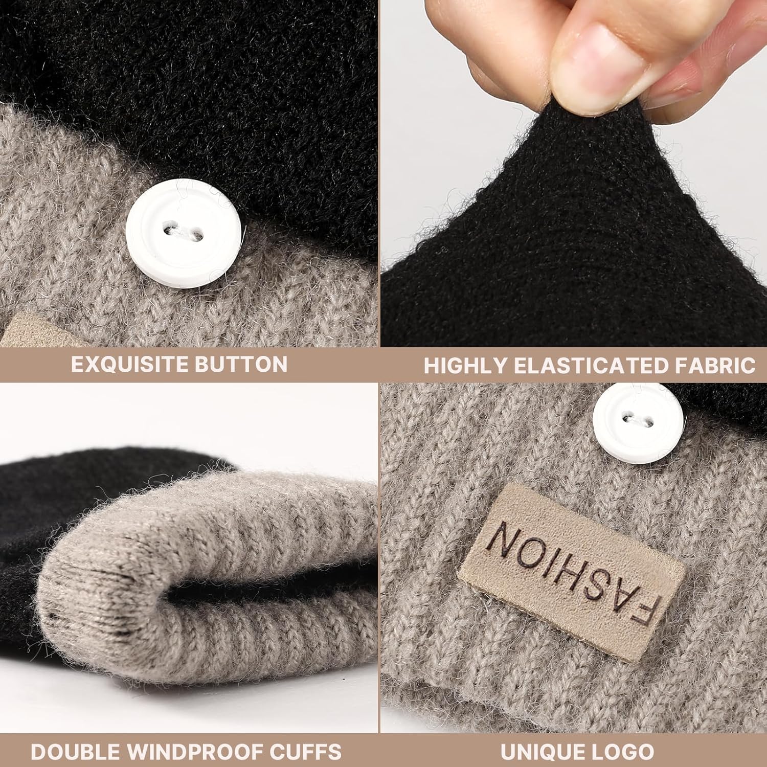 Pleneal Winter Fingerless Gloves for Women Men - Women's Winter Gloves, Convertible Half Finger Knit Gloves for Cold Weather - Image 4