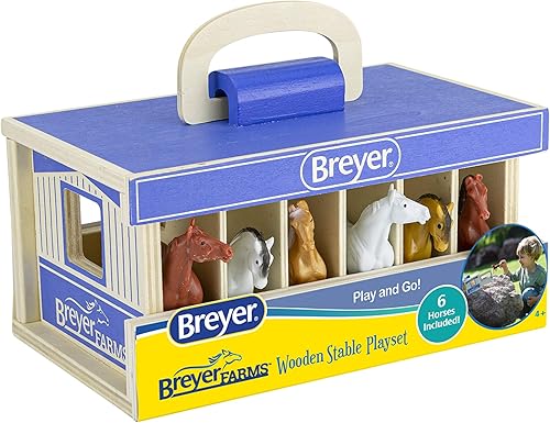 Miniatura 3 de Breyer Horses Farms Wooden Stable Playset with 6 Horses  6 Piece  6 Stablemates Horses Included  6 H x 9 L x 2.5 D  132 Scale  Model #59217, Multi