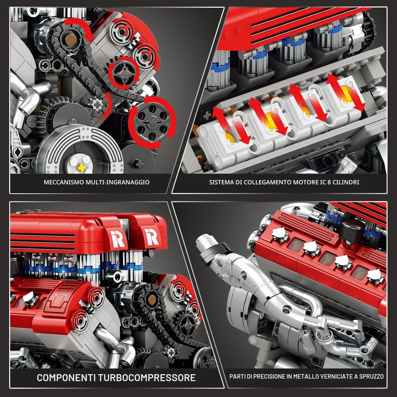 Reobrix Kit di modellini per motori V8 per adulti, 1101 pezzi, set di costruzione meccanica con movimento realistico del motore con motore, set di ingegneria per la costruzione di motori auto, regalo