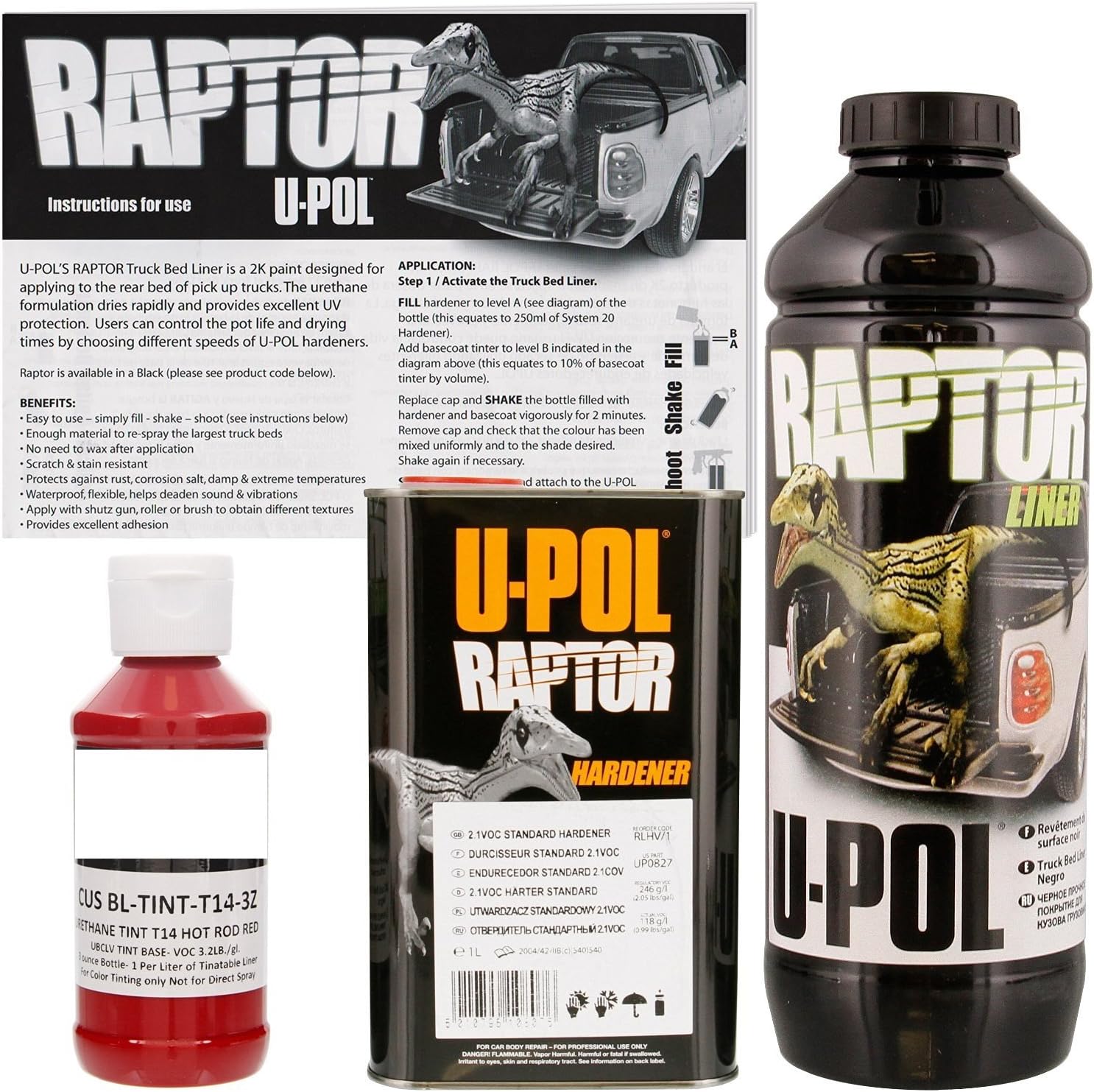 U-POL Raptor Hot Rod Red Urethane Spray-On Truck Bed Liner & Texture Coating, 1 Liter