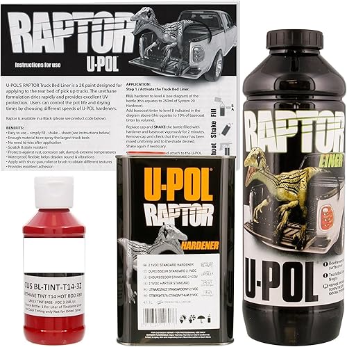 U-POL Raptor Hot Rod - Revestimiento en aerosol para caja de camioneta de uretano rojo y revestimiento texturizado, 1 litro