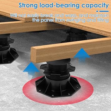 5Pack Decking Pedestal Riser Bearing Support Height Adjustable Deck Raising Support Base PP Black Flooring Joist Supports for Wood, WPC, and Aluminium, Support 600Kg(60-140mm)