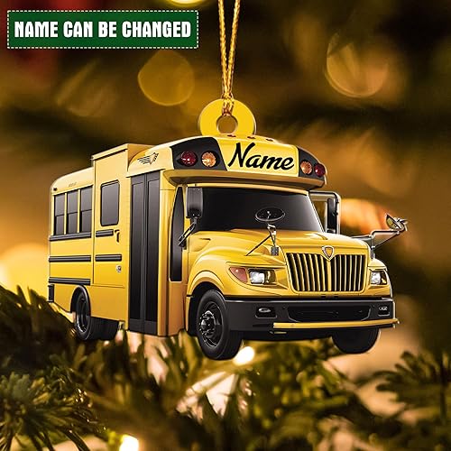 Vista 12 de HomeDesign Adorno personalizado de autobús escolar 2022 – Adornos de conductor de autobús escolar, adornos amarillos para conductor de autobús