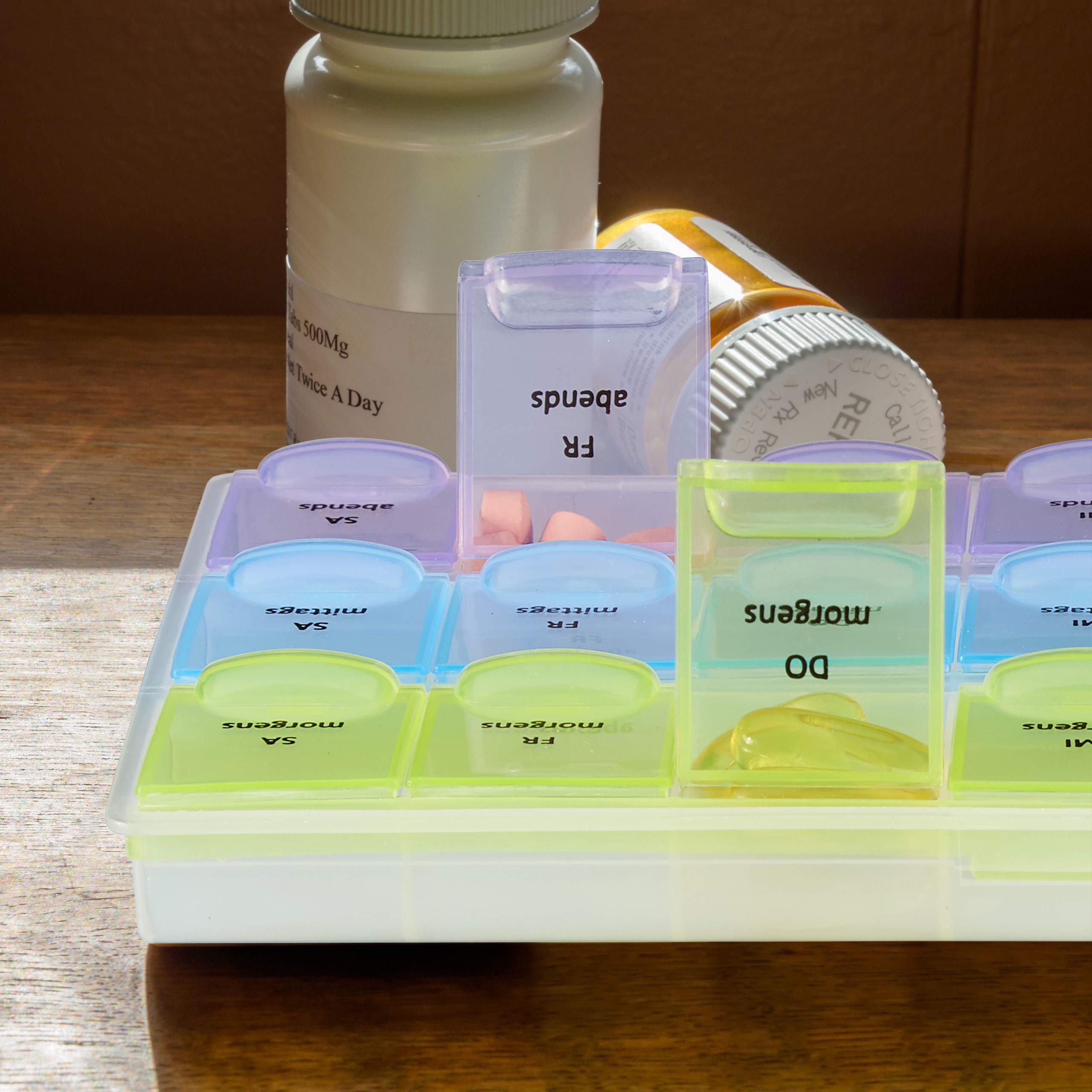10x Portapillole 7 Giorni, 3 Scomparti, Mattino, Pomeriggio e Sera, Contenitore Farmaci Settimanale, Trasparente