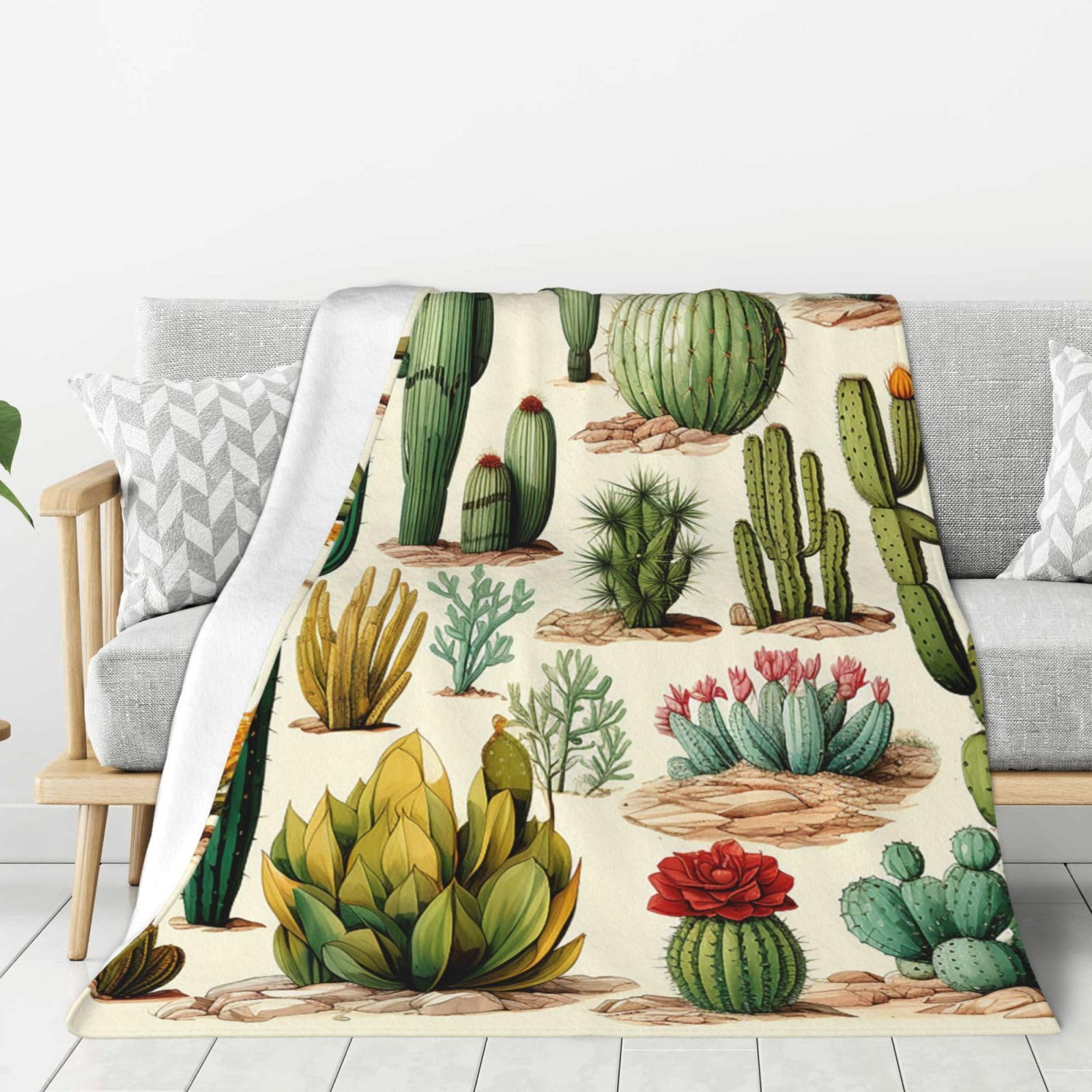 Desert Cactus Throw Blanket Plush Flannel Fleece Blanket, Soft Lightweight Cozy Blankets 40"X30" for Bed Couch Sofa Travel