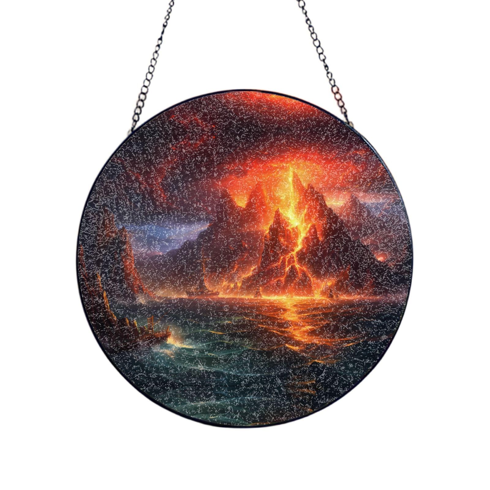 Poezjzw Stained Glass Window Hanging - Volcano Eruption Sun Catcher For Door Garden Home Decor Christmas Mother'S Day Birthday Gifts 6in（15cm）