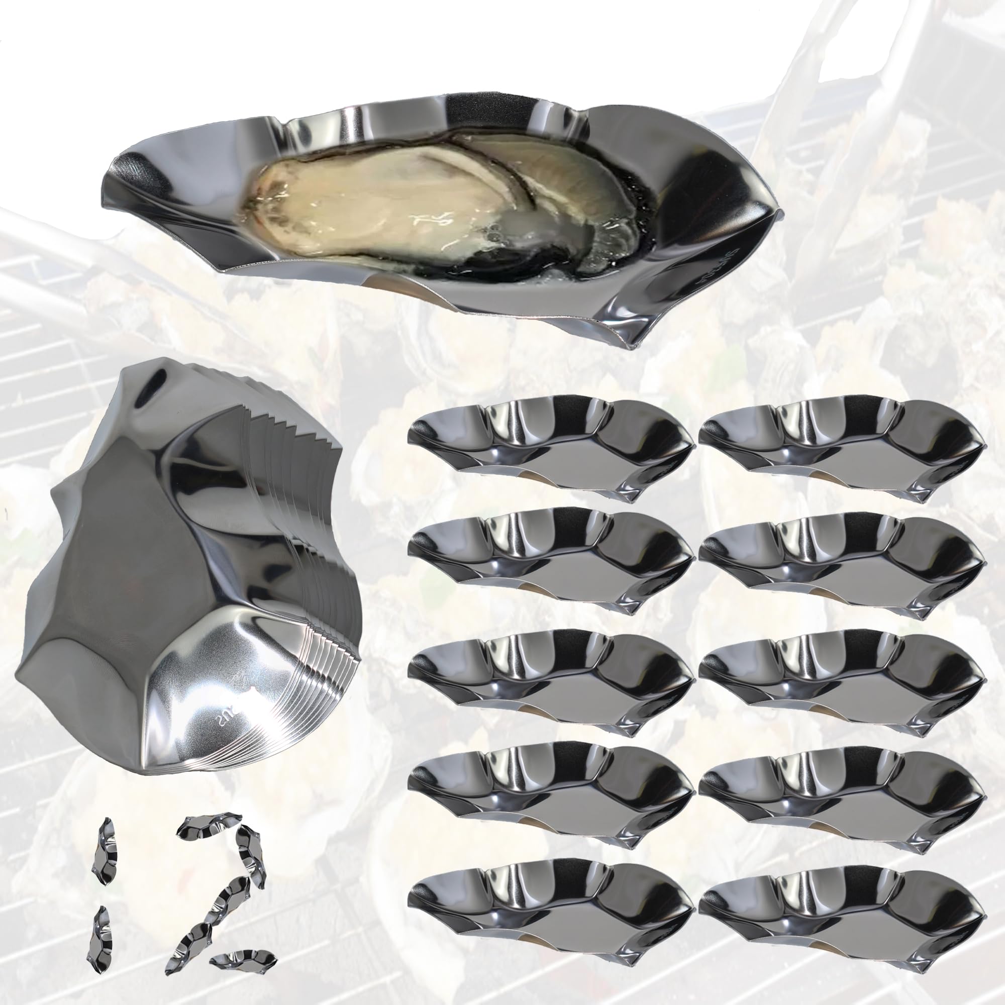 Photo 1 of 12 Pcs Grillable Oyster Shells, 304 Stainless Steel Oyster Grilling Shells for Cooking and Baking