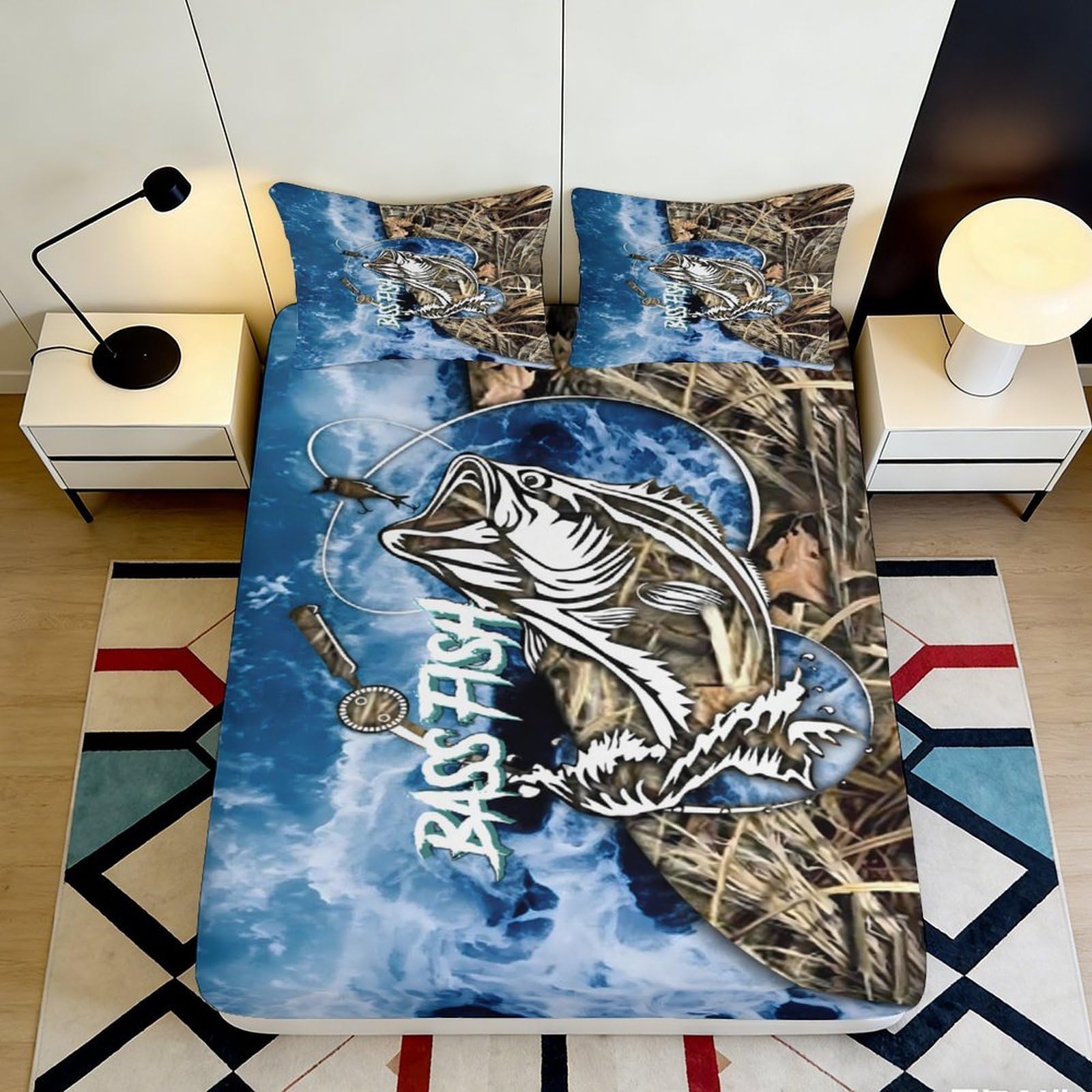 3D Printed Ocean Ship Fitted Sheet Microfiber Soft Blue Pirate Skull Mattress Cover for Bedroom Guest Room Decor 90x200x25cm