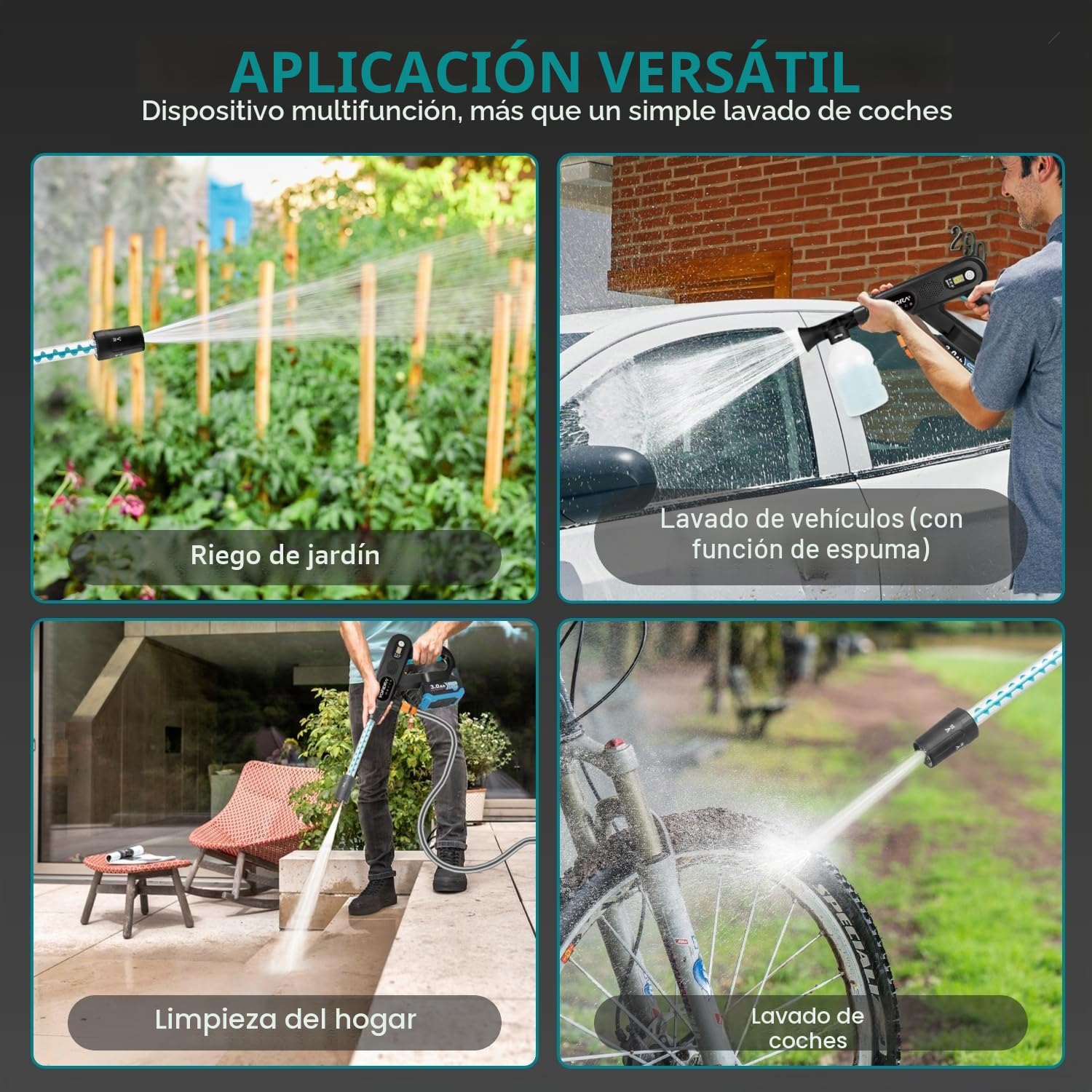 Yofidra Hidrolimpiadora Bateria Portatil | Press & Clean Pistola Lavado | Máximo 200Bar/4.5L/min | 3 Velocidades | 2 Baterías 3,0Ah | Boquilla 5 en 1 | Manguera 5m | para Coche, Jardín