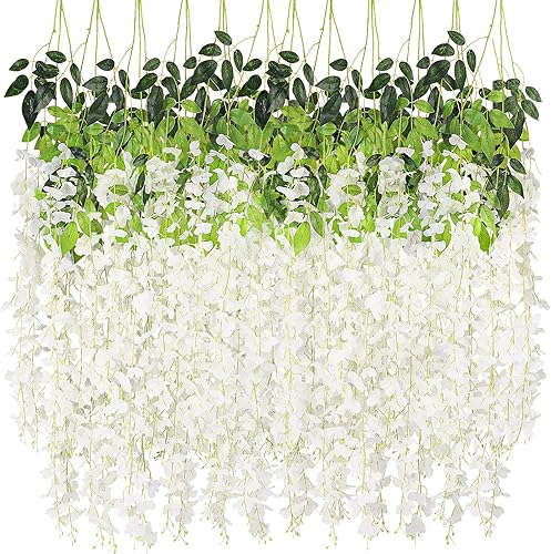 CEWOR Guirnalda de seda artificial de 3.7 pies de flores colgantes de glicina de 3.7 pies para boda, fiesta, jardín, vegetación al aire libre,