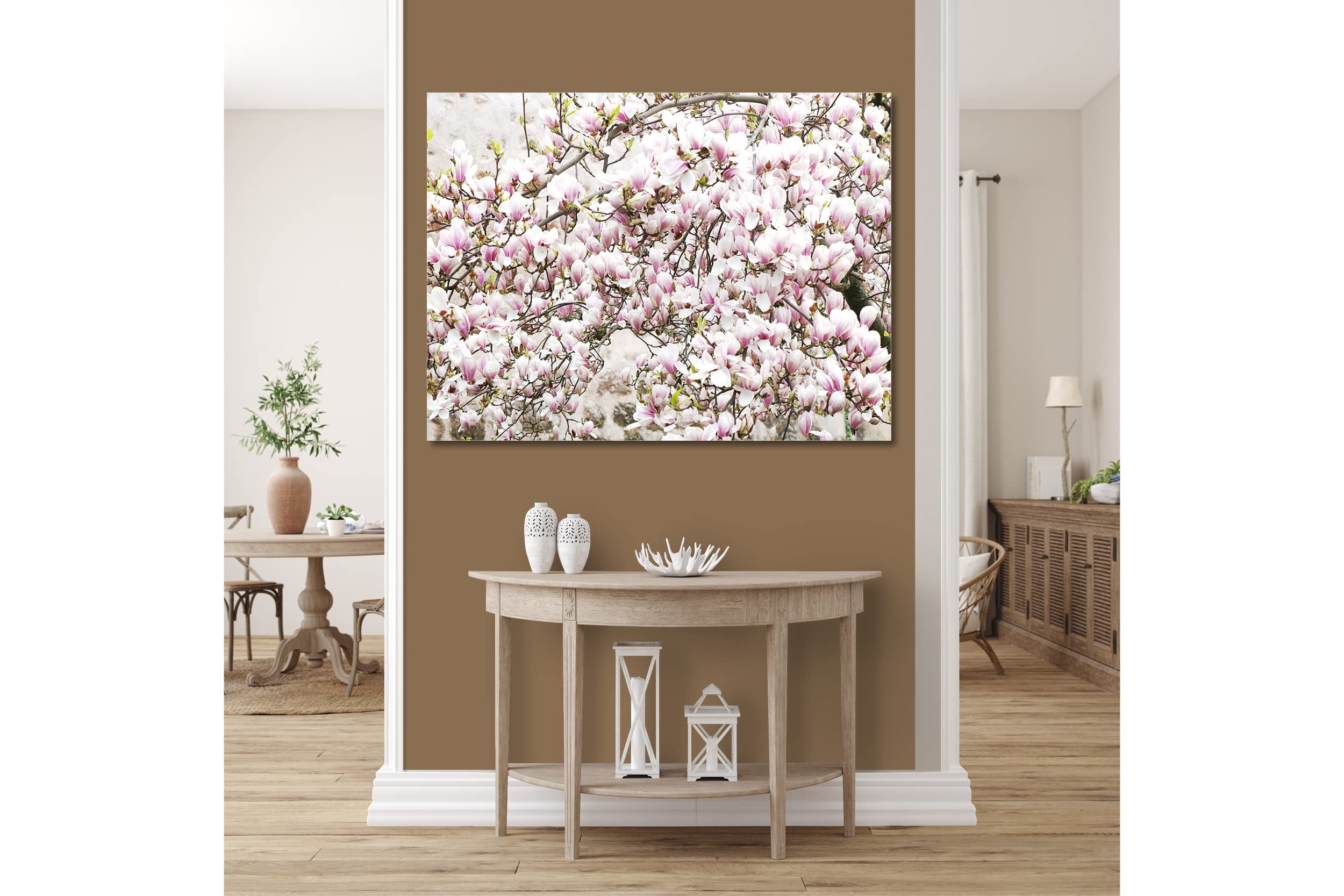Glücksvilla - Albero di magnolia (tela 2 cm, 60 x 40 cm) | varie misure - quadro murale orizzontale - giardino fiori fioritura pianta natura botanica albero ramo