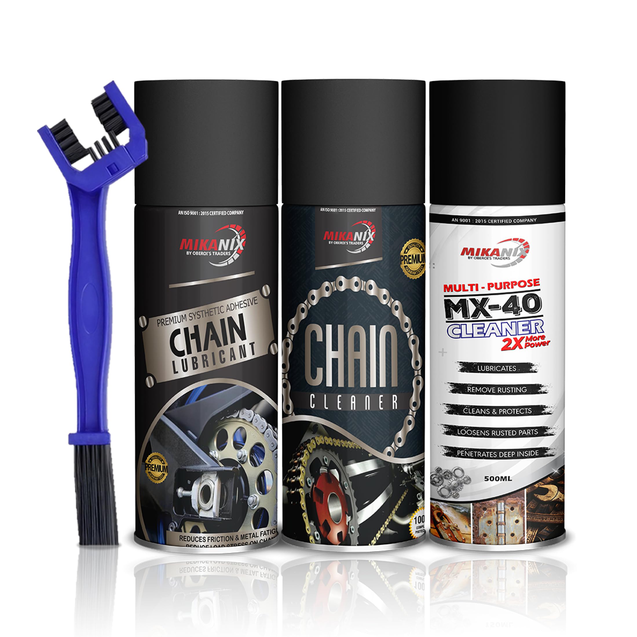 MIKANIX Combo of Chain Cleaner + Chain Lube + MX-40 Rust Cleaner | Cleaning Brush | Protects Bike Chain | Rust Remover | Jammed locks | Industrial Machinery & Household Items (1500ml, Pack of 4)-image-16