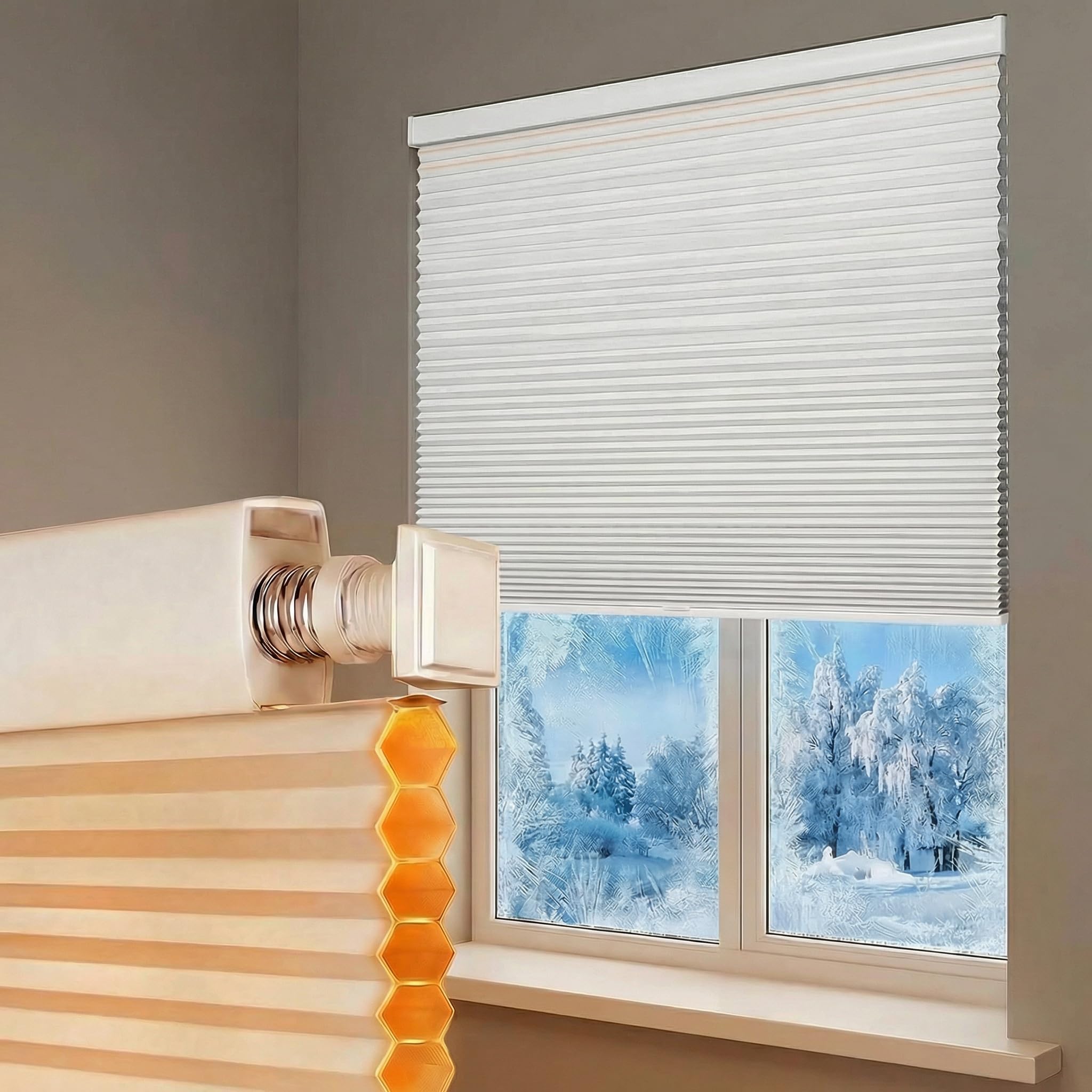 Luxevoir Panoramix No Drill No Tools Blackout Window Cover,Cordless Honeycomb Blinds,Window Blinds Blinds for Indoor Windows,Easy to Install Cellular