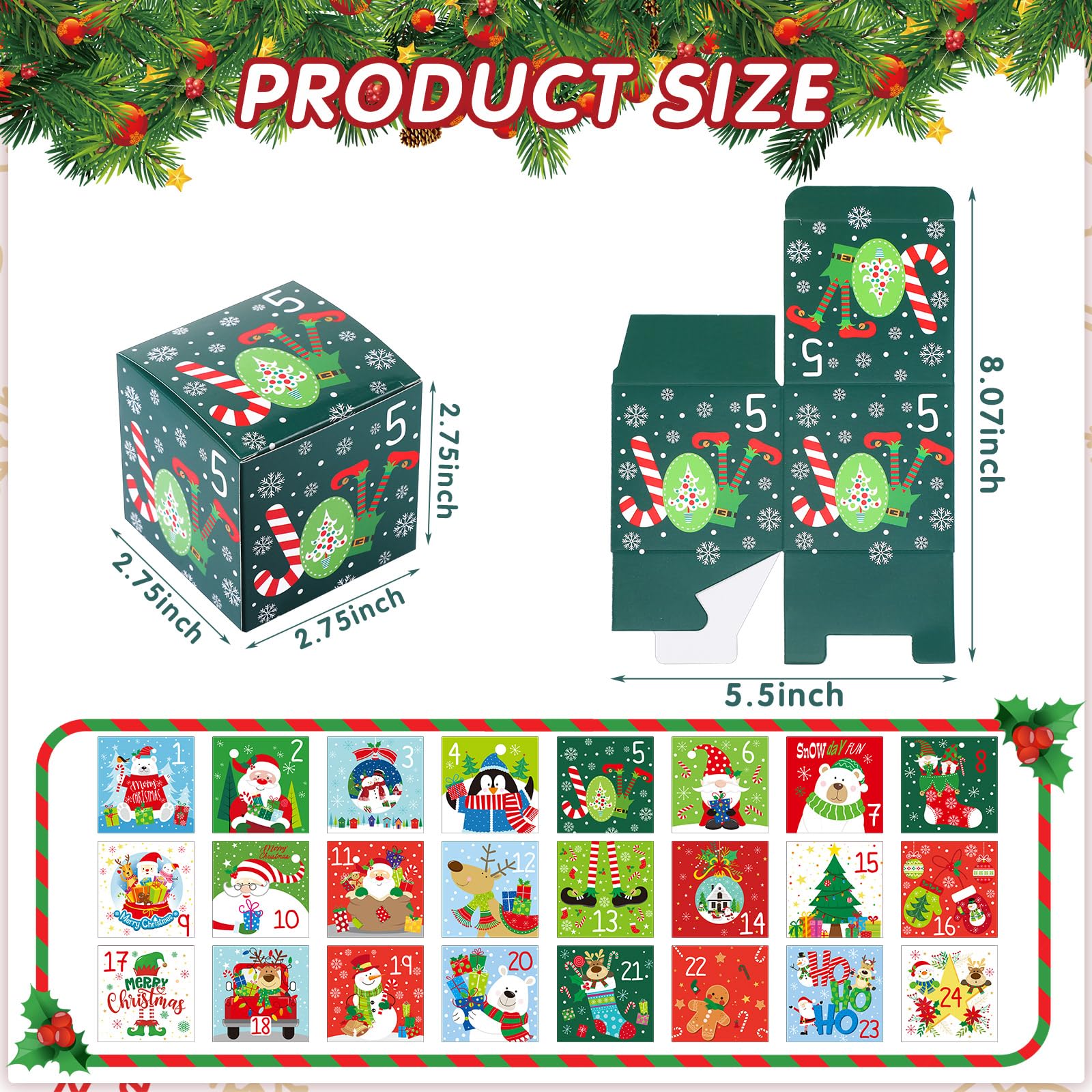 Sliner 120 Stück kleine Weihnachts-Adventskalender-Box, Weihnachts-Adventskalender 2023, Countdown-Geschenkboxen mit 24 Stück Muster-Design, leere Mini-Boxen für Gastgeschenke, Kinder, Urlaub, Kekse