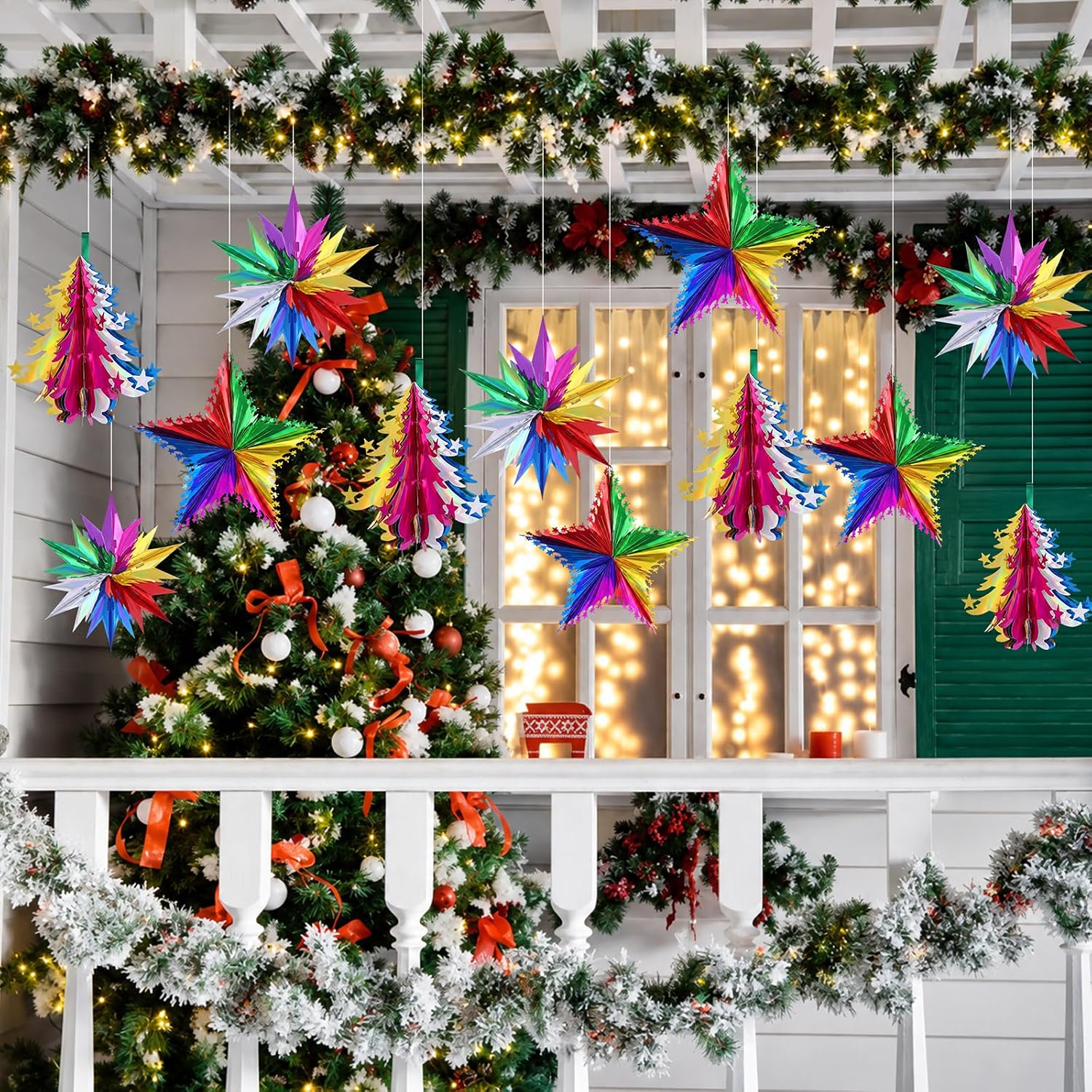 12 Pcs 90s Christmas Ceiling Decor Metallic Foil Hanging Swirls image 4