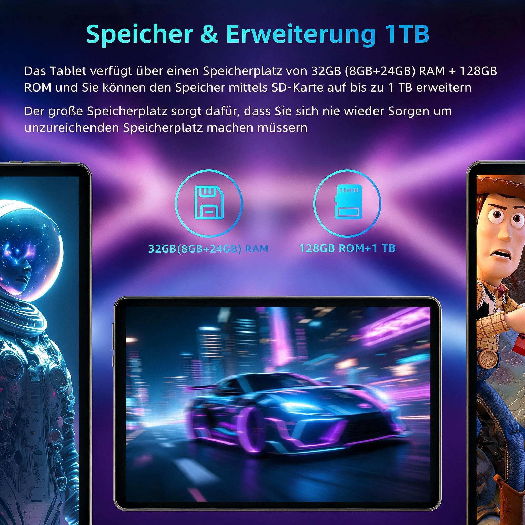 Tablet 11 Zoll, Tablet Android 16 mit Hülle, 32 GB RAM (8 + 24) 128 GB ROM, T7250 Octa-Core, 1 TB Erweiterbar, 1920 x 1200 IPS HD Bildschirm, 5G WiFi, 8000 mAh, Dual-Kamera 5 MP + 8 MP, Widevine L1