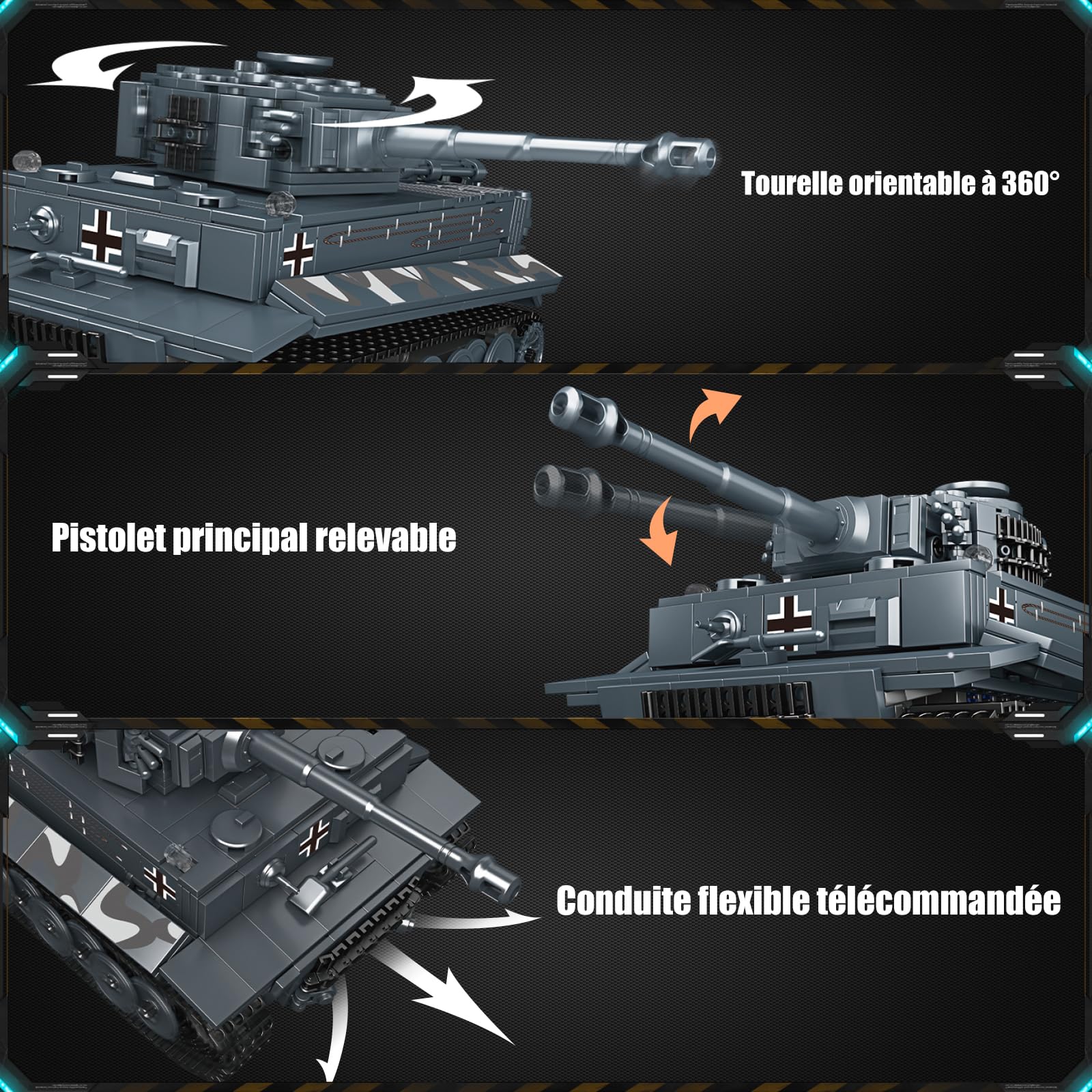 Mould King 20014 Technik Tank Building Blocks Model, 800+ szt. Wojskowy czołg z klocków, Zabawka konstrukcyjna z silnikiem, Prezent dla dorosłych i dzieci od 14 lat