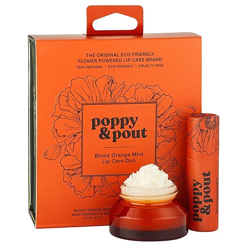 Poppy & Pout Set de cuidado de labios Bálsamo labial y exfoliante Tubos de cartón sostenible y frascos de vidrio, totalmente naturales, cera de
