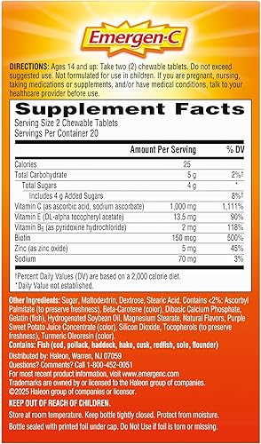 Miniatura 10 de Suplemento dietético masticable Emergen-C Suplemento dietético masticable, tableta con vitamina C y vitamina B6, 1, 1