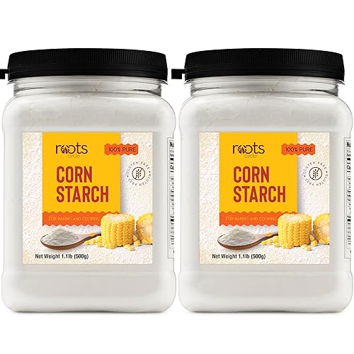 Roots Circle Almidón de maíz 100% puro, 2 recipientes herméticos de 17 onzas, espesante totalmente natural para sopas, guisos, salsa, pasteles de