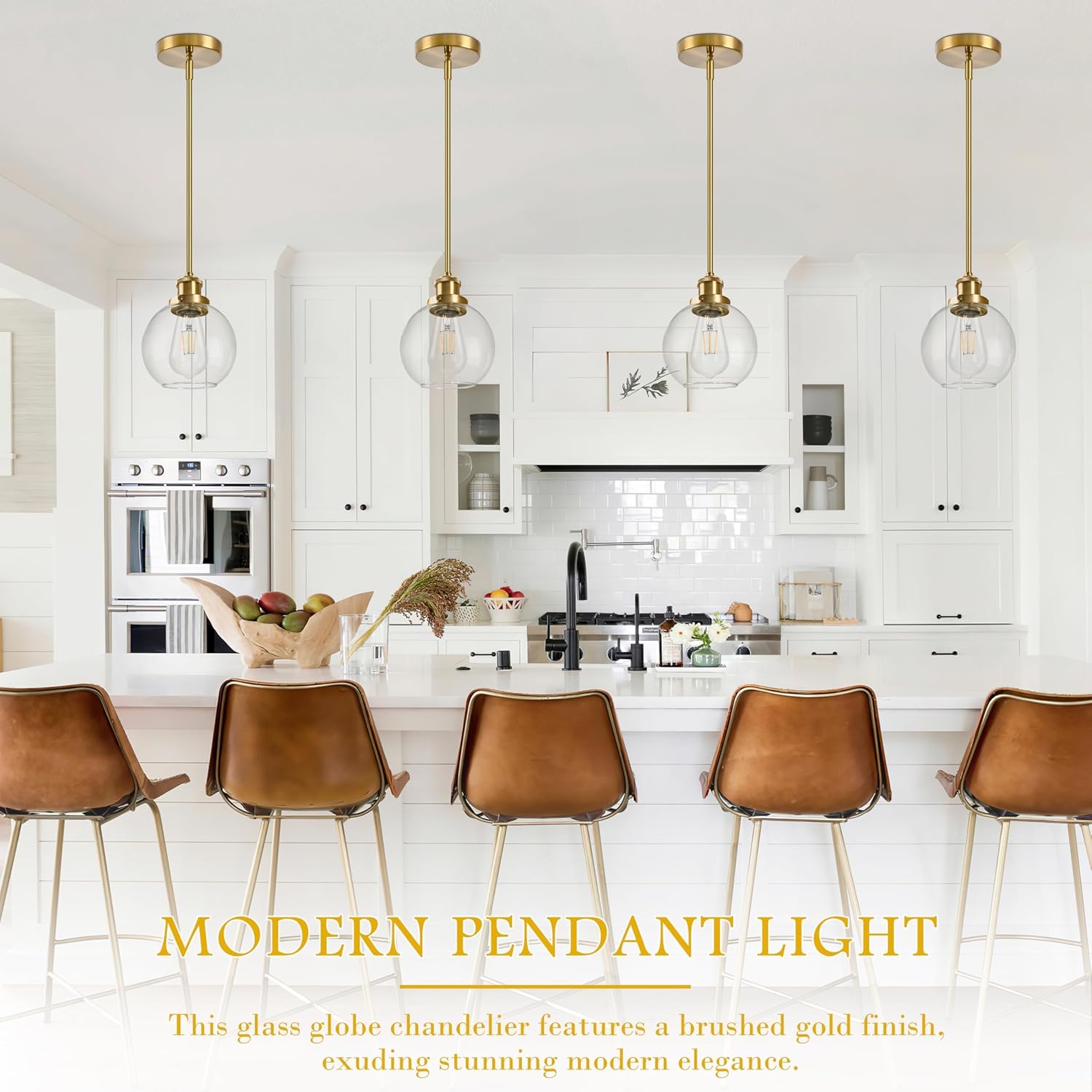 Bagood 6 Inch Gold Mini Hanging Pendants Light Contemporary Globe Pendant Kitchen Island Modern Pendant Lights with Clear Glass Adjustable Hanging Light Fixture for Dining Room Bedroom (Bulb Incl.)