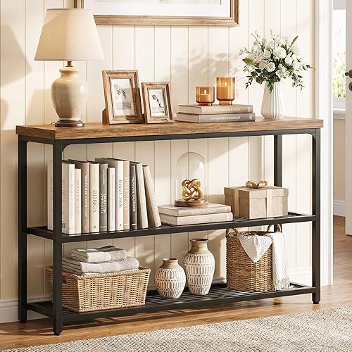 Miniatura 2 de Mesa consola pequeña de 32 pulgadas, mesa de entrada estrecha de 2 niveles, mesa de sofá con estantes de malla, mesas de consola para sala de estar