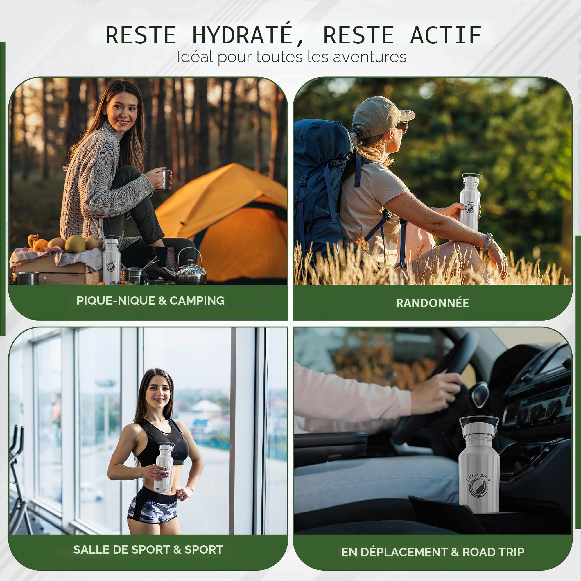 ECOtanka megaTANKA, 2000ml, Bouteille/Gourde en Acier Inoxydable, sans BPA, écologique, Durable, Robuste, très léger