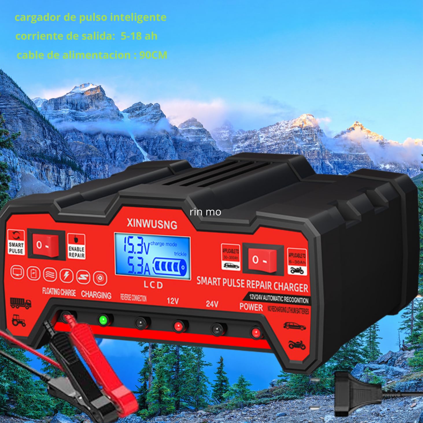 Cargador Baterías Coche- 12V/24V 900W Alta Potencia – para Coche,Moto,Tractor y camion – Compatible con Baterías de Plomo-Ácido, Reparación Inteligente por Pulso, LCD Digital -Cargador bateria Moto-