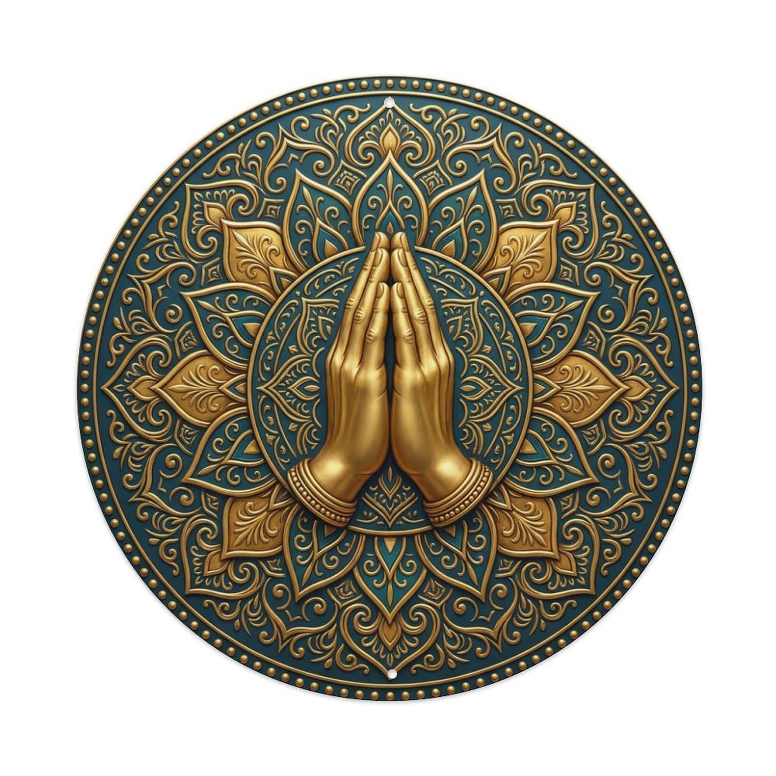 Fyrn Style Metal Tin Sign Vintage Namaste Praying Hands Meditation Flower Zen Yoga