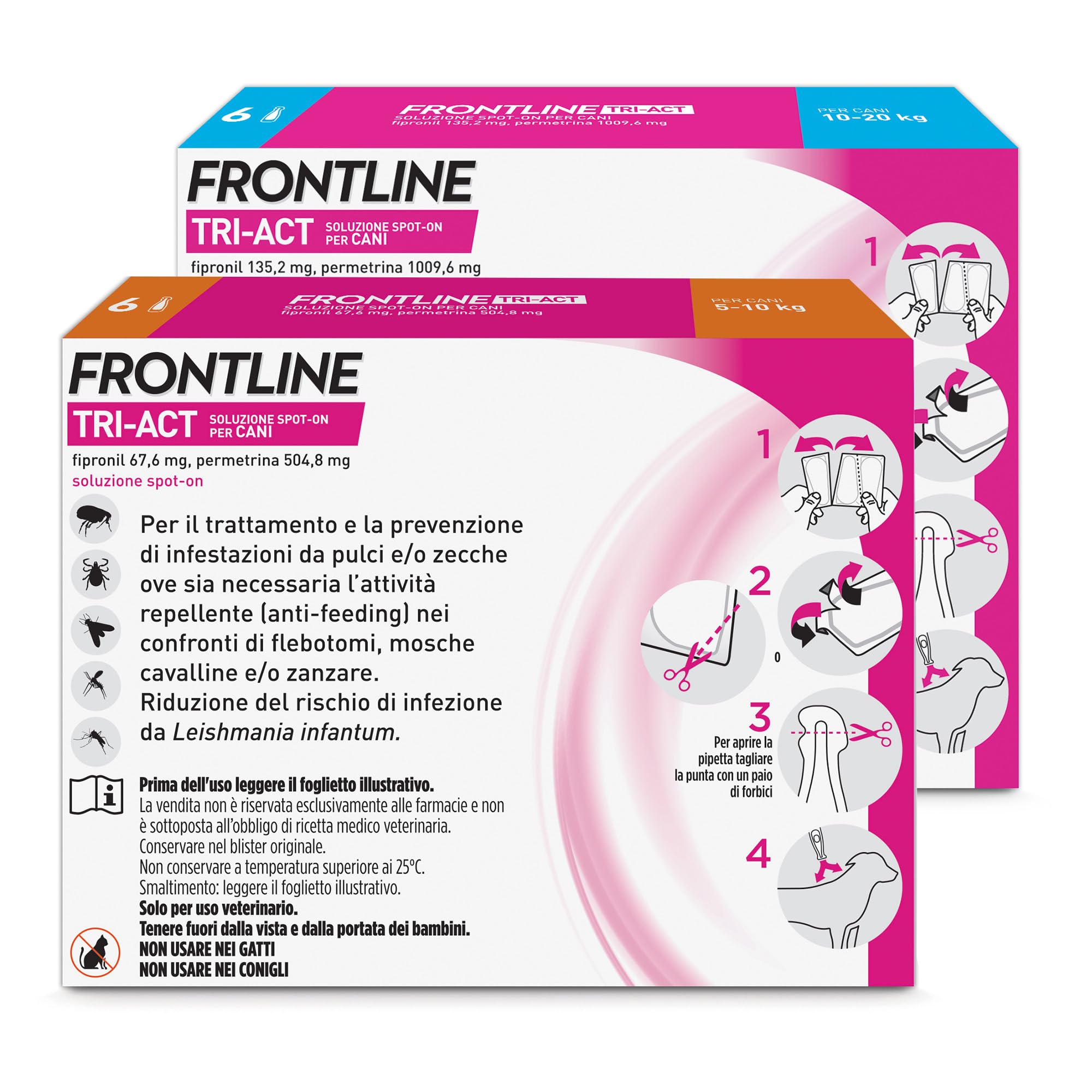 Frontline Triact, 6 Pipette, Cane S (5-10Kg), Antiparassitario per Cani e Cuccioli di Lunga Durata & Triact, 6 Pipette, Cane M (10-20Kg), Antiparassitario per Cani e Cuccioli di Lunga Durata