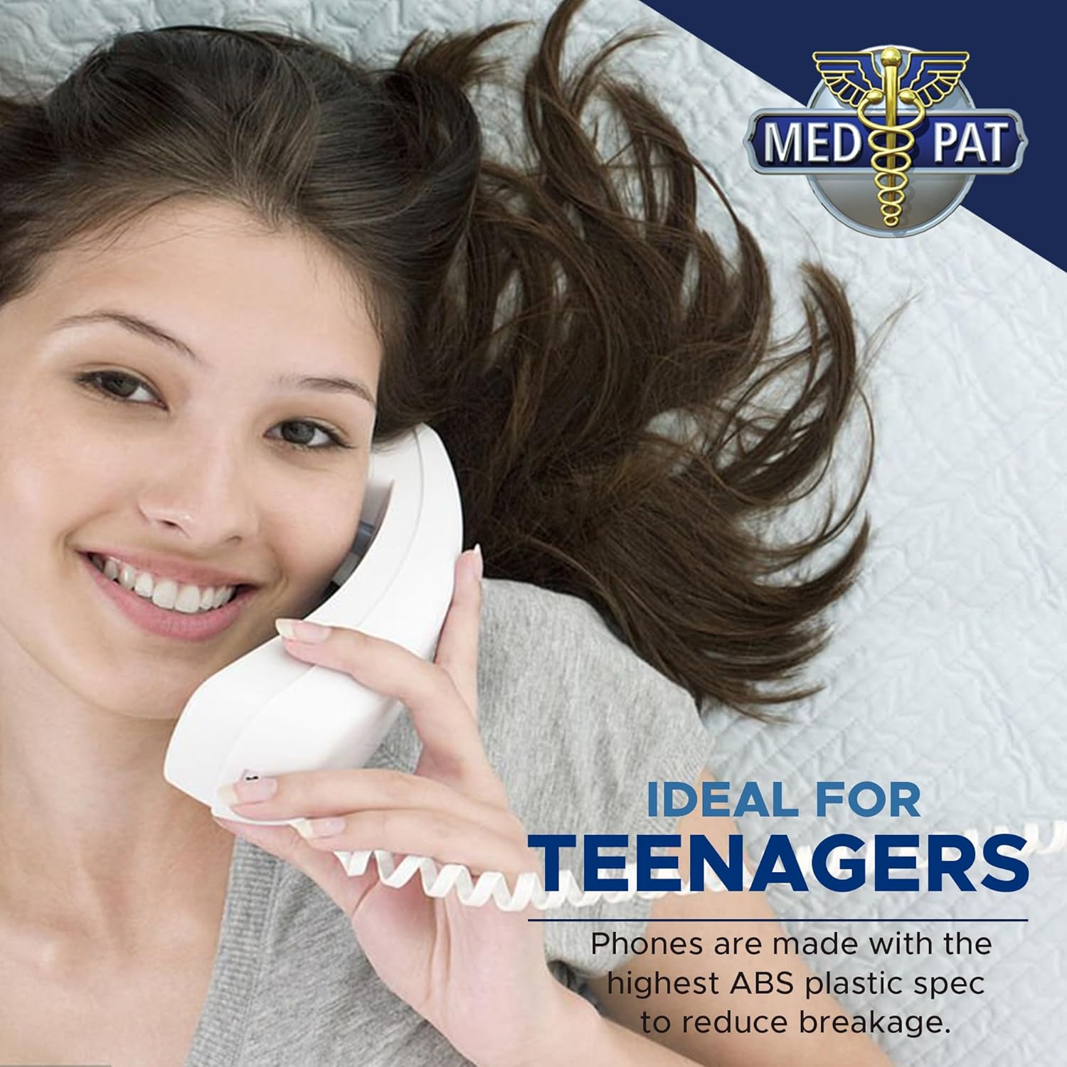 Med-Pat D8WP Waterproof Desk Set Telephone w/Ring/in-Use Light Indicator - Office and Home Phone with Large Buttons, Full Volume Control, Corded Landline Phone for Seniors & All - Cream