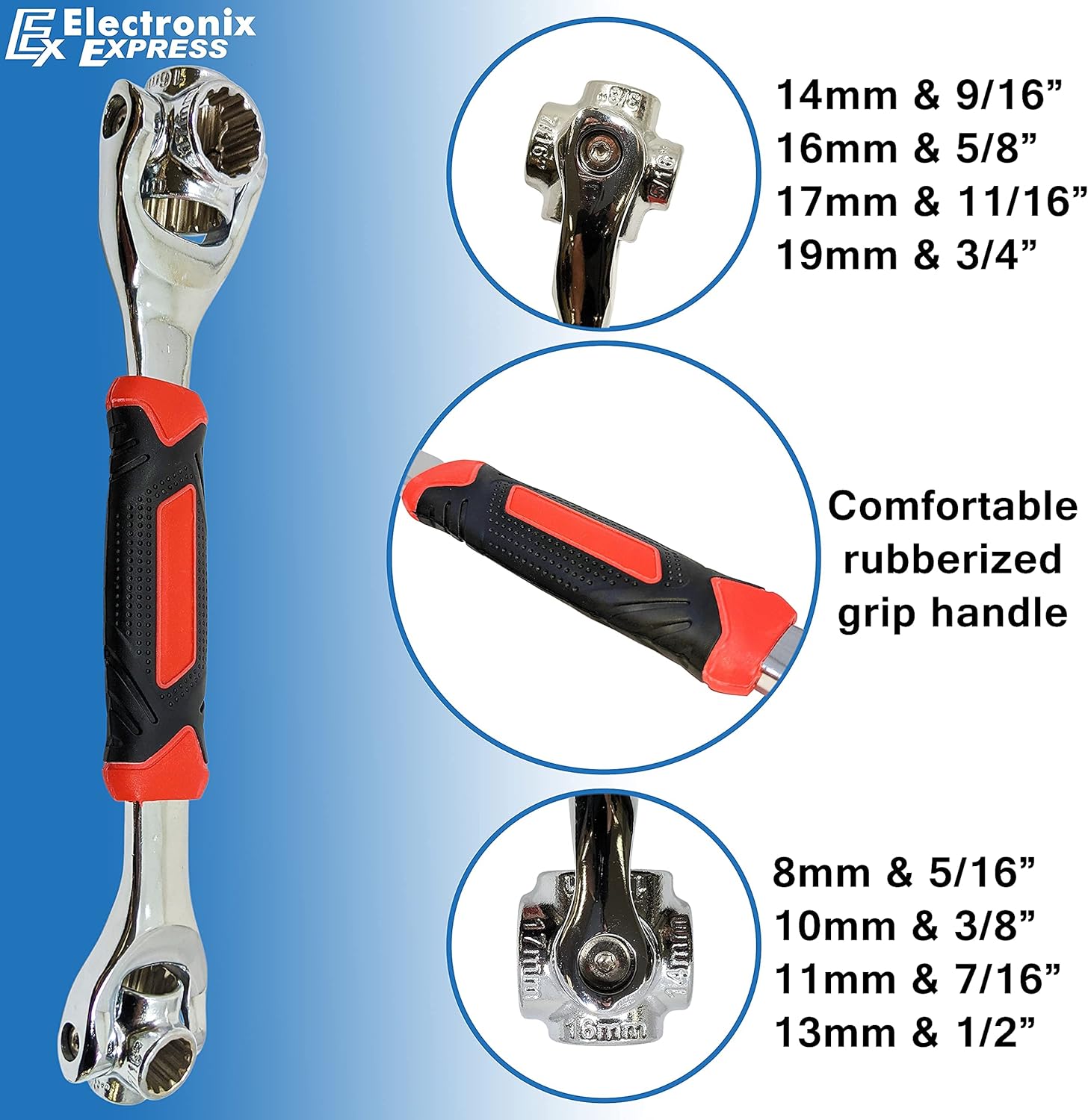 EX ELECTRONIX EXPRESS Universal Socket Wrench 48-in-1 for Standard SAE and Metric, Spline, 6 Point, 12 Point, Torx, and Square Bolts, 360 Degree Rotating Heads for use at any Angle, Hollow Shaft