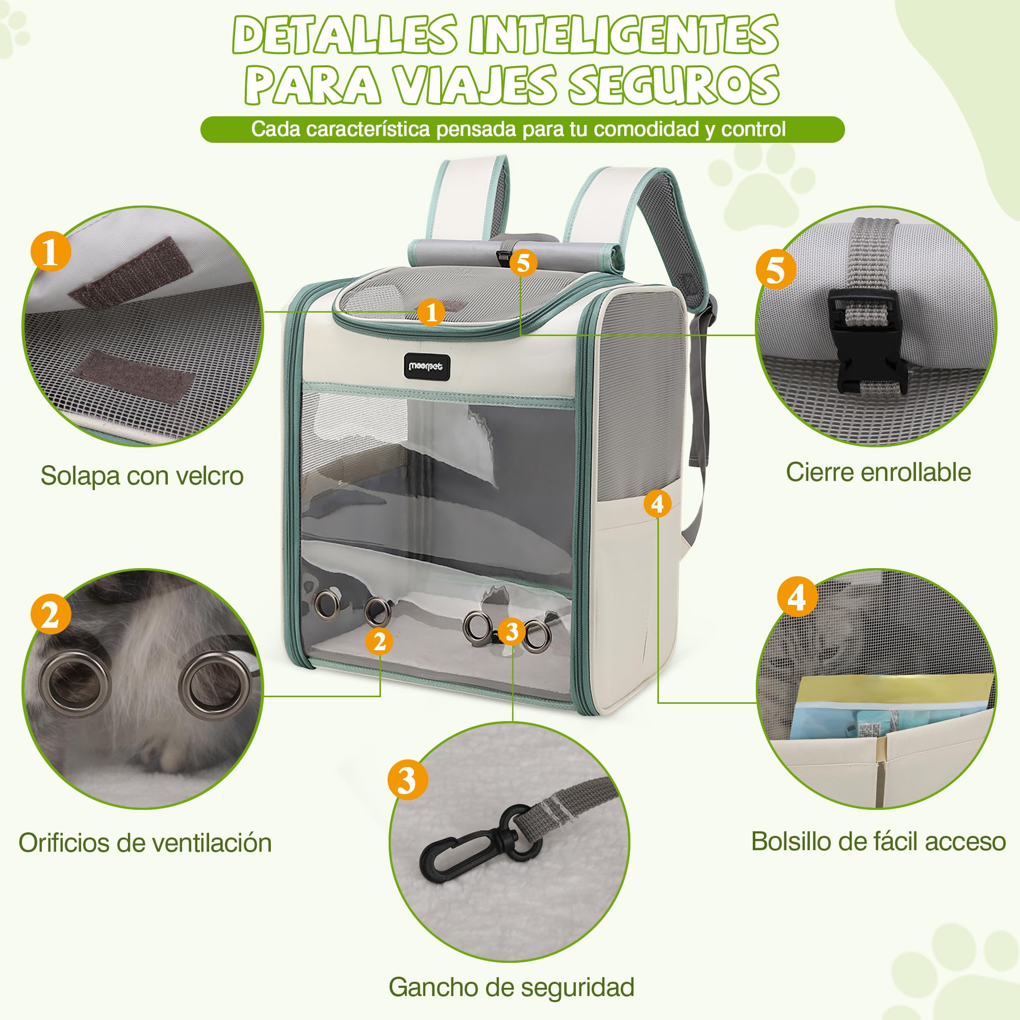 ALLSOPETS Mochila para Perros, Transportín Mochila Plegable para Gatos y Perros Pequeños, Mochila Transpirable para Viajes Paseos y Excursiones (Verde Ahumado)