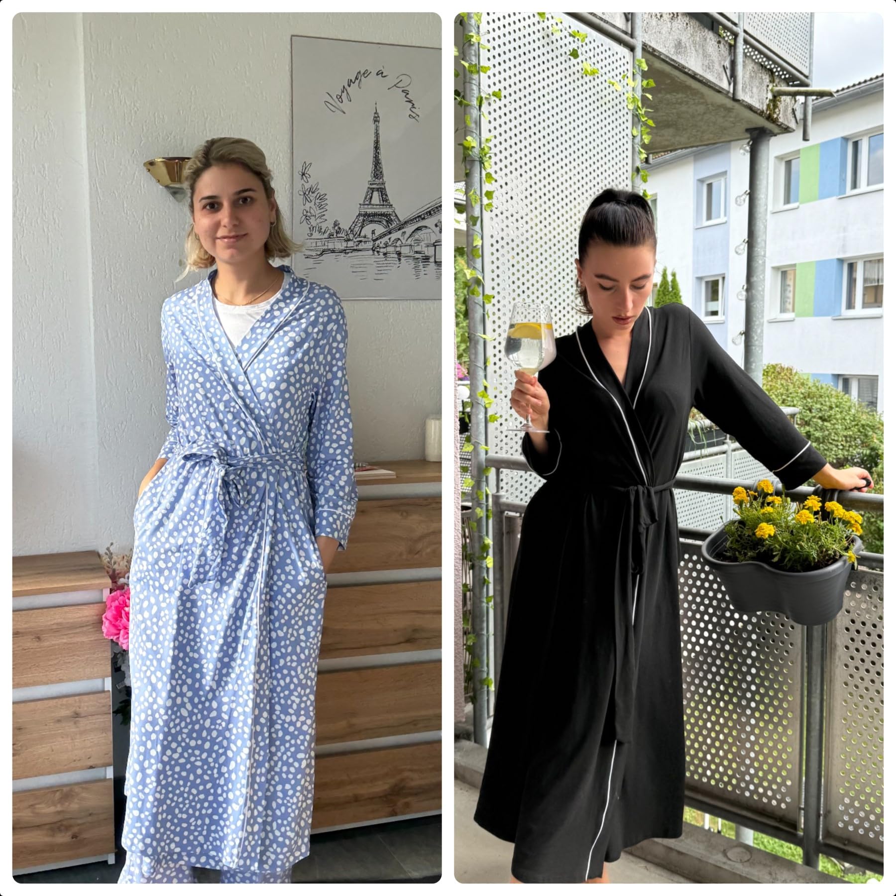 PrinStory Robe de chambre pour femme - Kimono décontracté - Long peignoir doux à manches 3/4