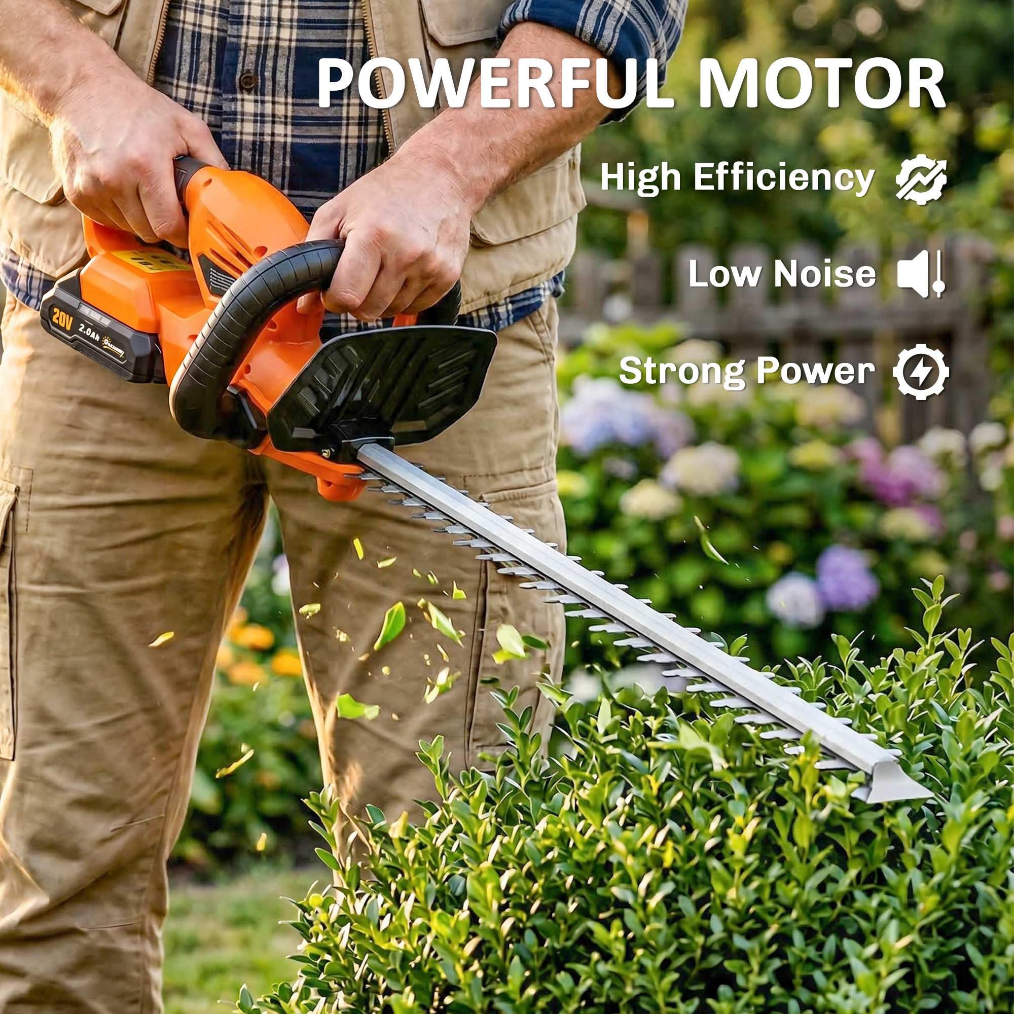 Outsunny Cortasetos inalámbrico de 20 pulgadas, cortador de setos eléctrico de 18 V con hoja de doble acción de 51 cm, batería de 2000 mAh y cargador, mango antideslizante para ramas de jardín
