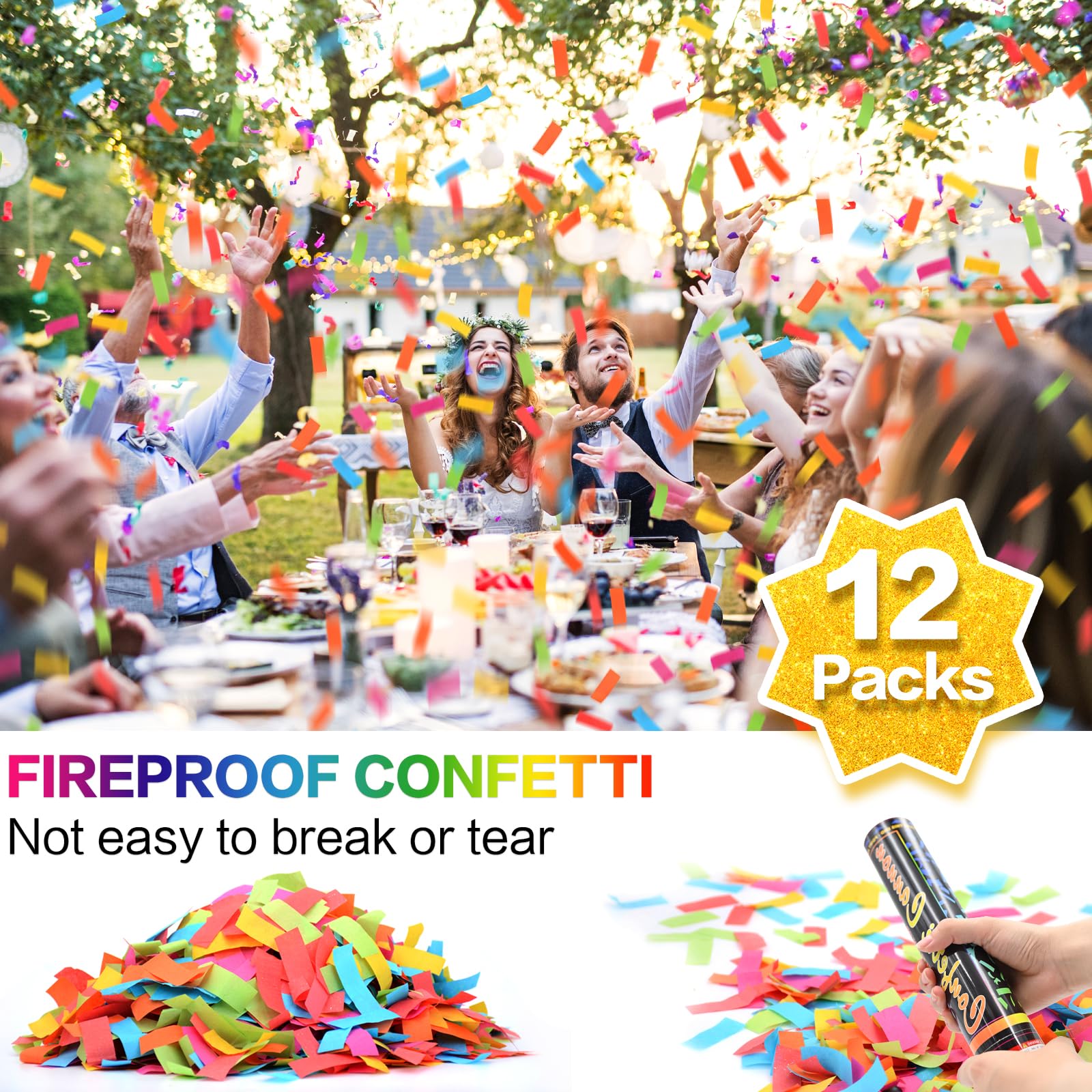 FIEKEICC Konfettikanone, mehrfarbig, 12 Stück, biologisch abbaubar, Konfetti-Popper, Party-Konfetti-Shooter, 30,5 cm, Konfetti-Popper für Hochzeit, Geburtstag, Abschlussfeier, Neujahrsfeier