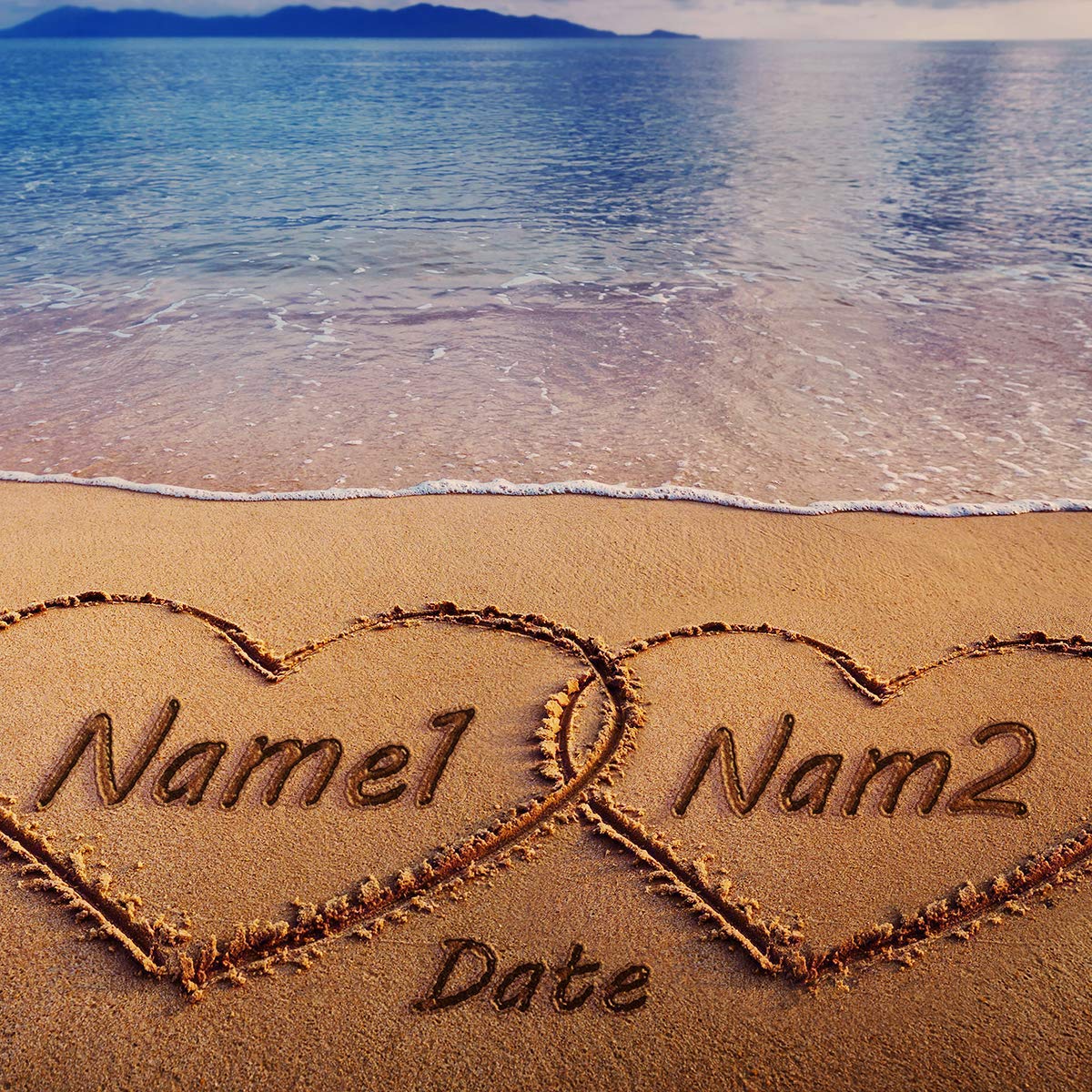 Hearts on Beach Unique Personalized Photo or Canvas Prints with Couple's Names and Special Date on Beach,Perfect Present Love Gift for Anniversary,Wedding,Birthday and Holidays